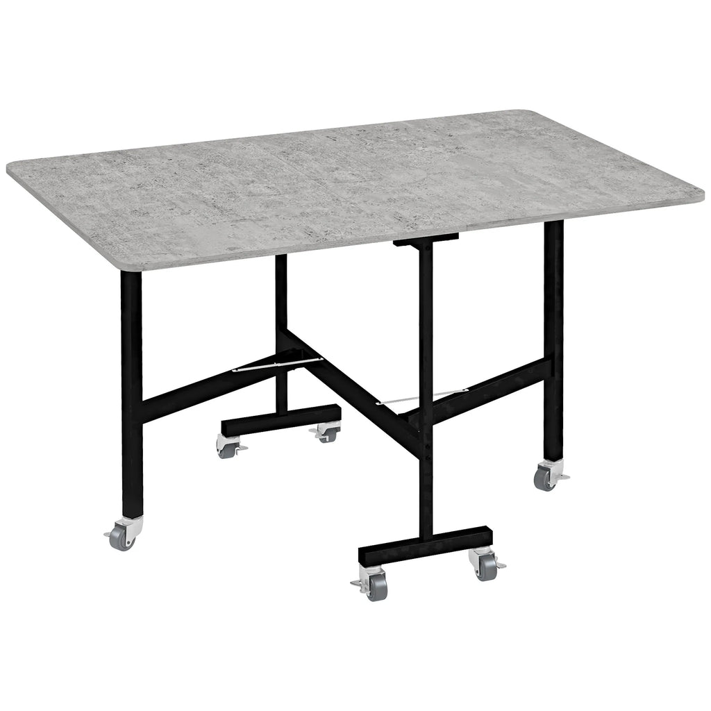 Valgomojo stalas 4–6 asmenims, sulankstomas stalas su ratukais, plieninis rėmas, 52,5–120 x 80 x 73 cm, pilkos spalvos