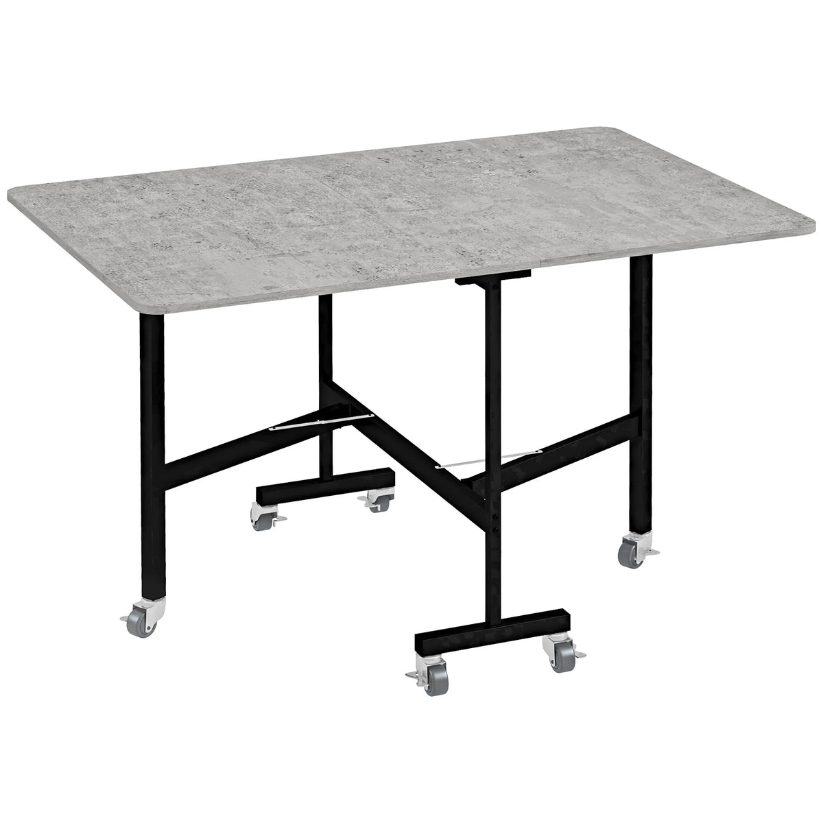Valgomojo stalas 4–6 asmenims, sulankstomas stalas su ratukais, plieninis rėmas, 52,5–120 x 80 x 73 cm, pilkos spalvos