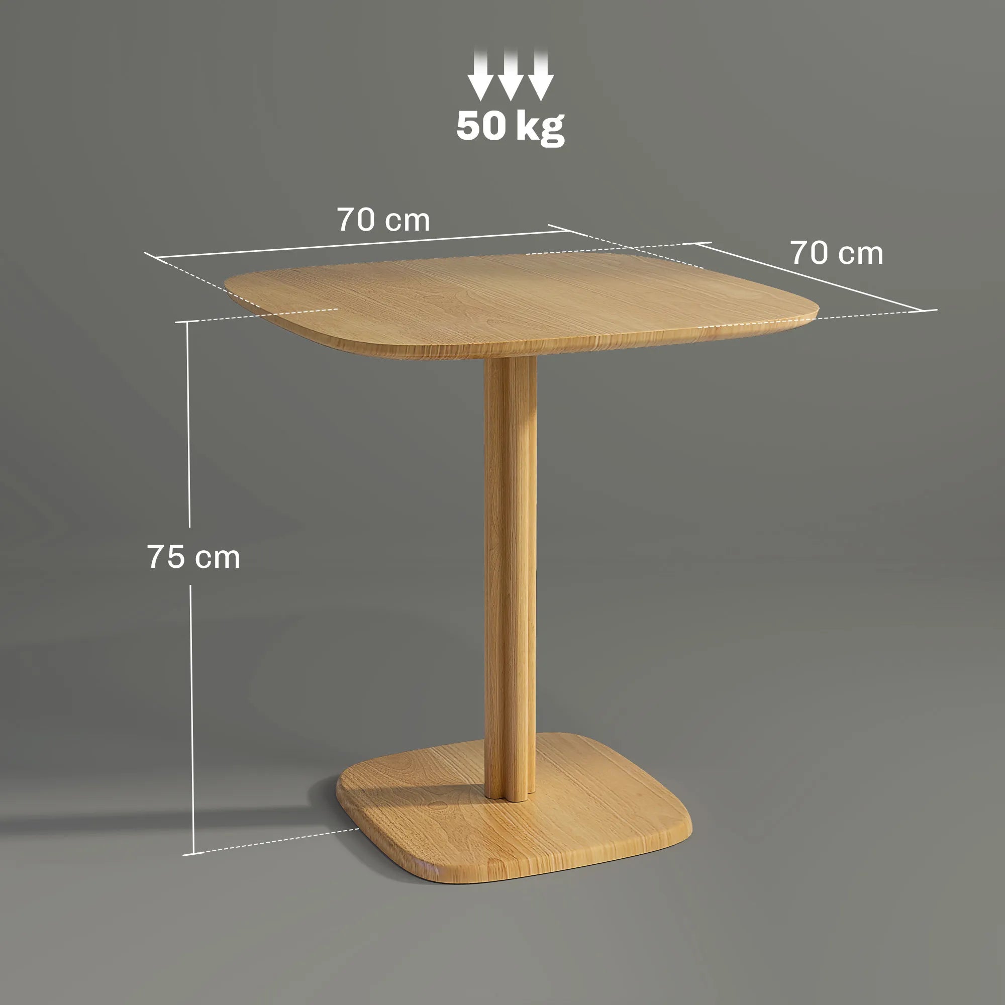 Valgomojo stalas 70 x 70 cm, 4 asmenims, iš kaučiuko medienos, natūralus
