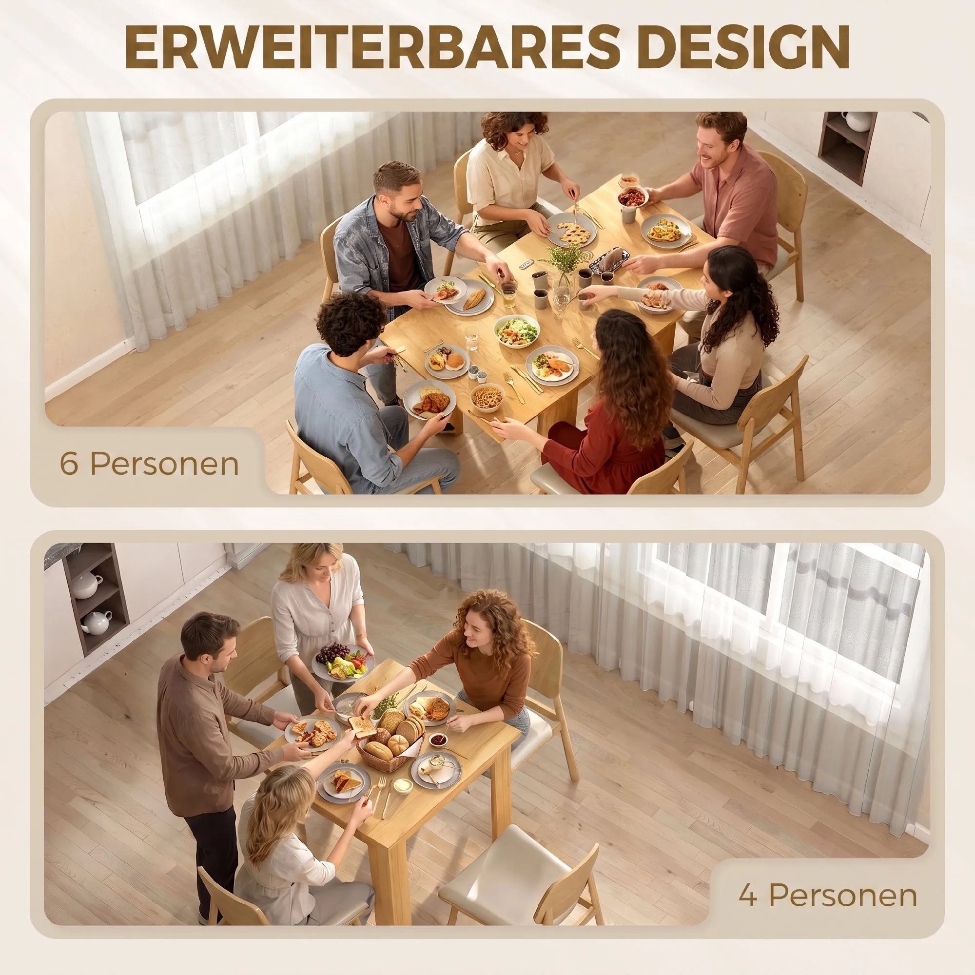 Valgomojo stalas išlankstomas 70/140 x 80 cm, natūralaus medžio spalvos