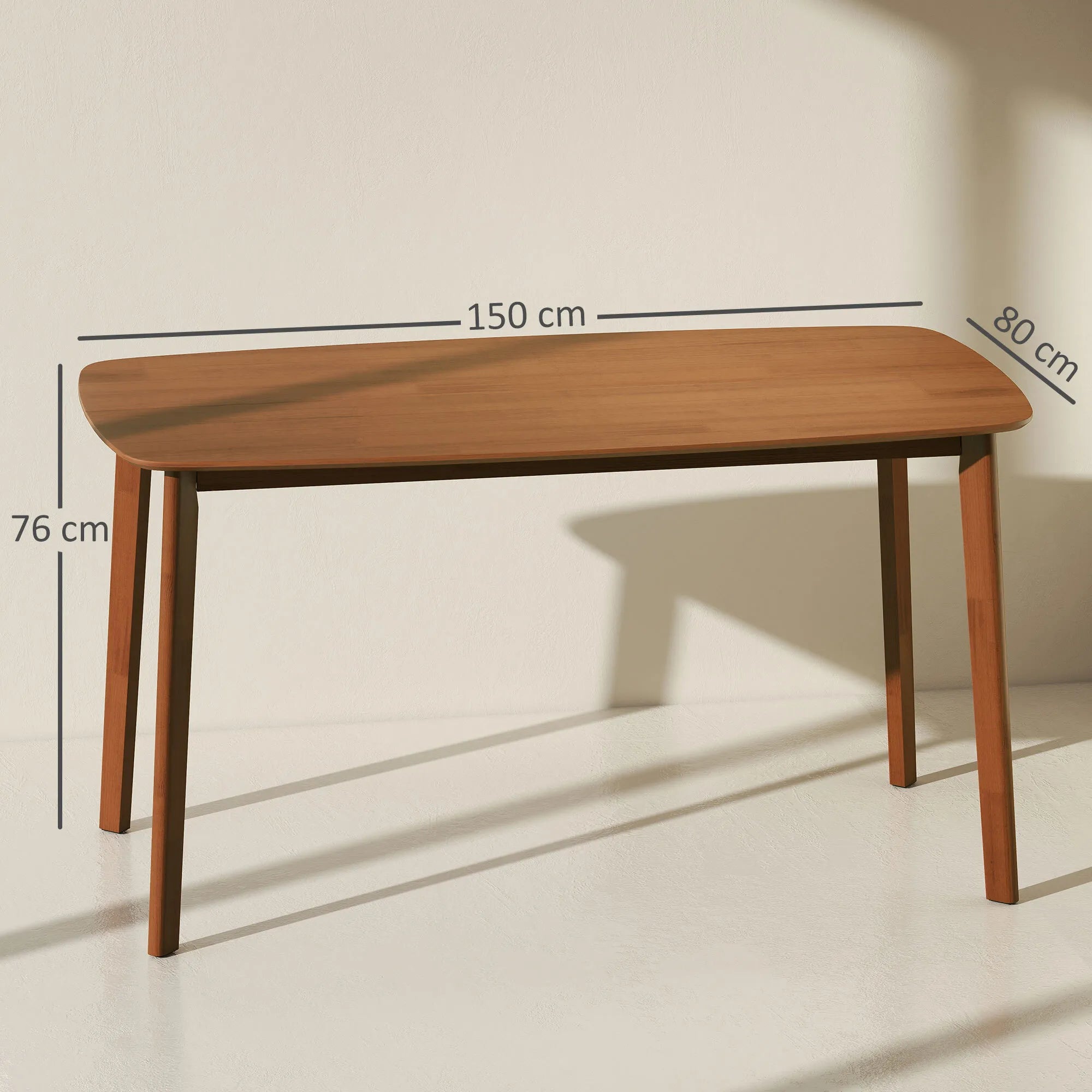 Valgomojo stalas, kaimiškas stilius, lakuotas paviršius, mediena, 150 x 80 cm, rudas