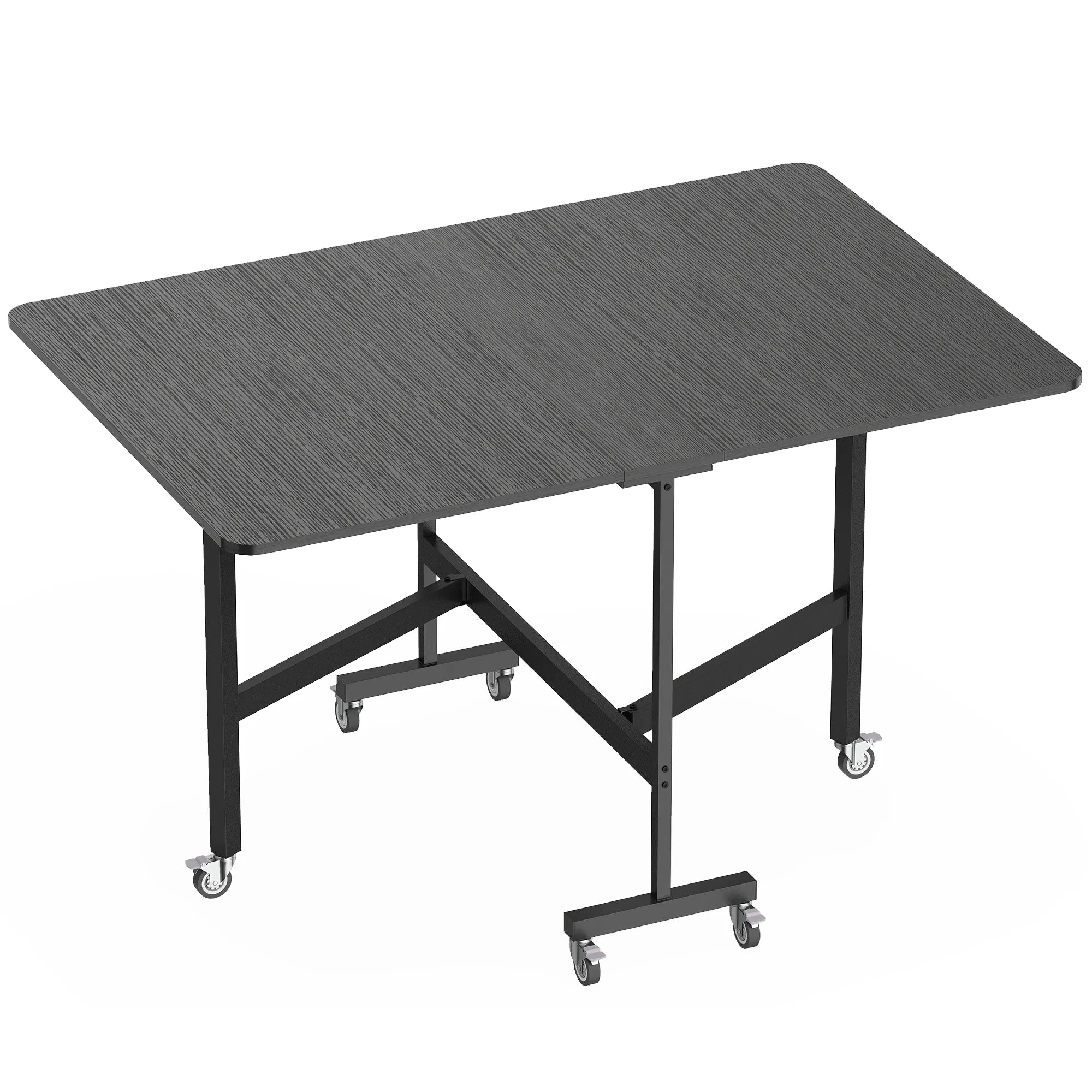 Valgomojo stalas sulankstomas, iki 6 asmenų, su 6 ratukais, mobilus, 120x80x73 cm, juodas