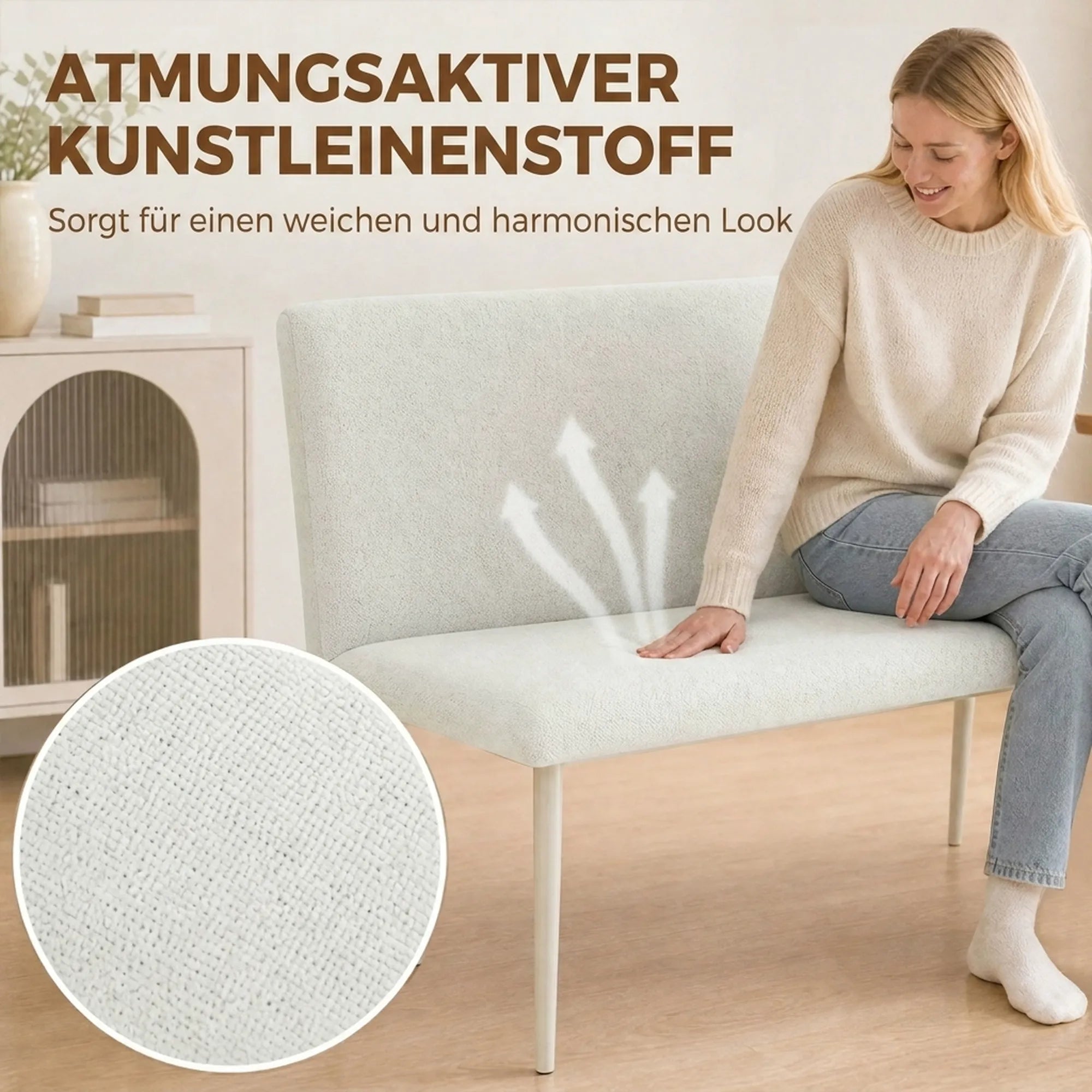 Valgomojo suoliukas su atlošu, 120 cm, smėlio spalvos