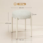Taburečio matmenų schema: aukštis 47,5 cm, sėdynės skersmuo 40 cm
