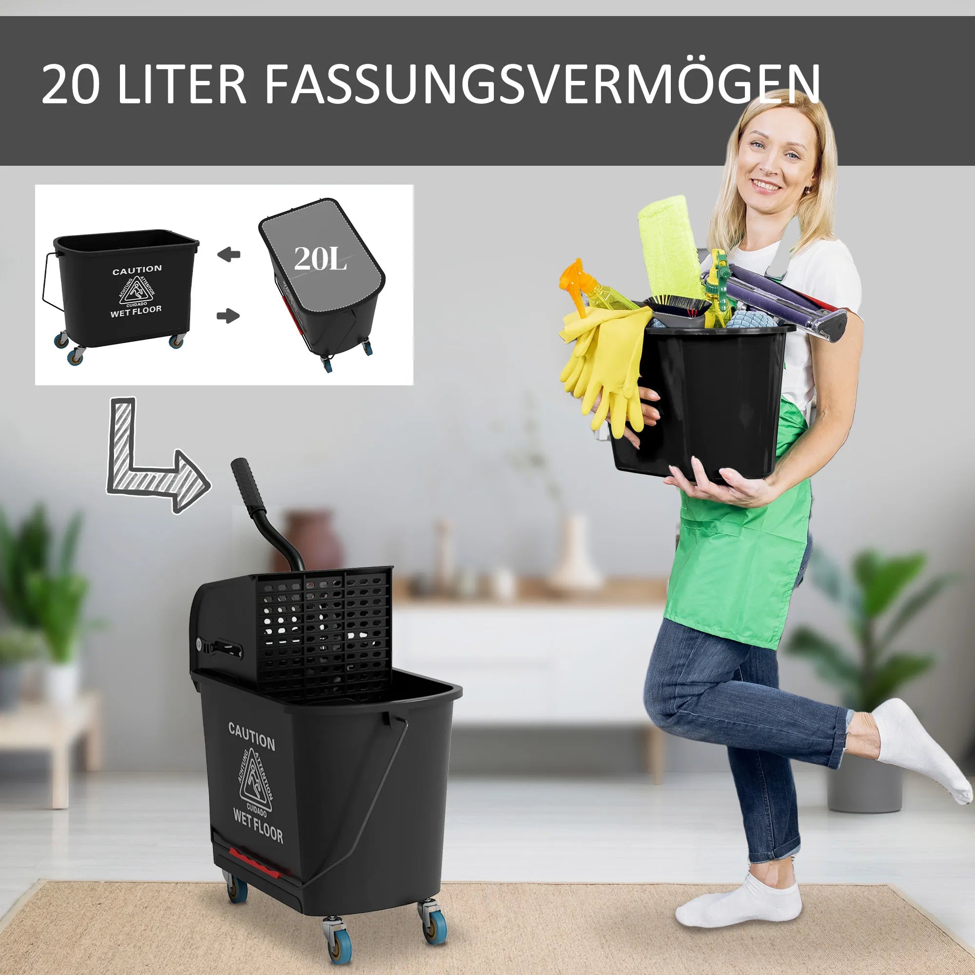Valymo kibiras su gręžtuvu, 20 l, juodas