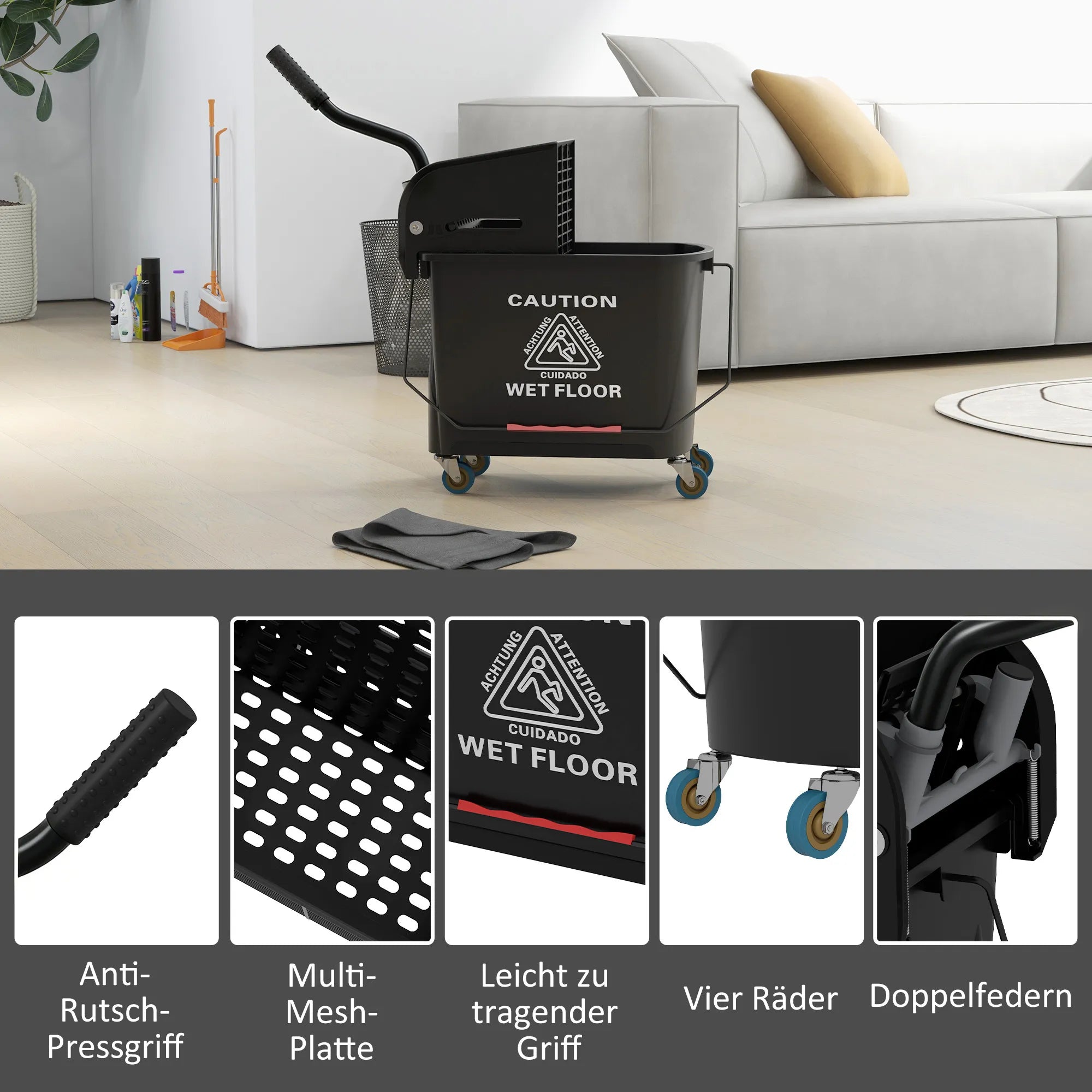 Valymo kibiras su gręžtuvu, 20 l, juodas