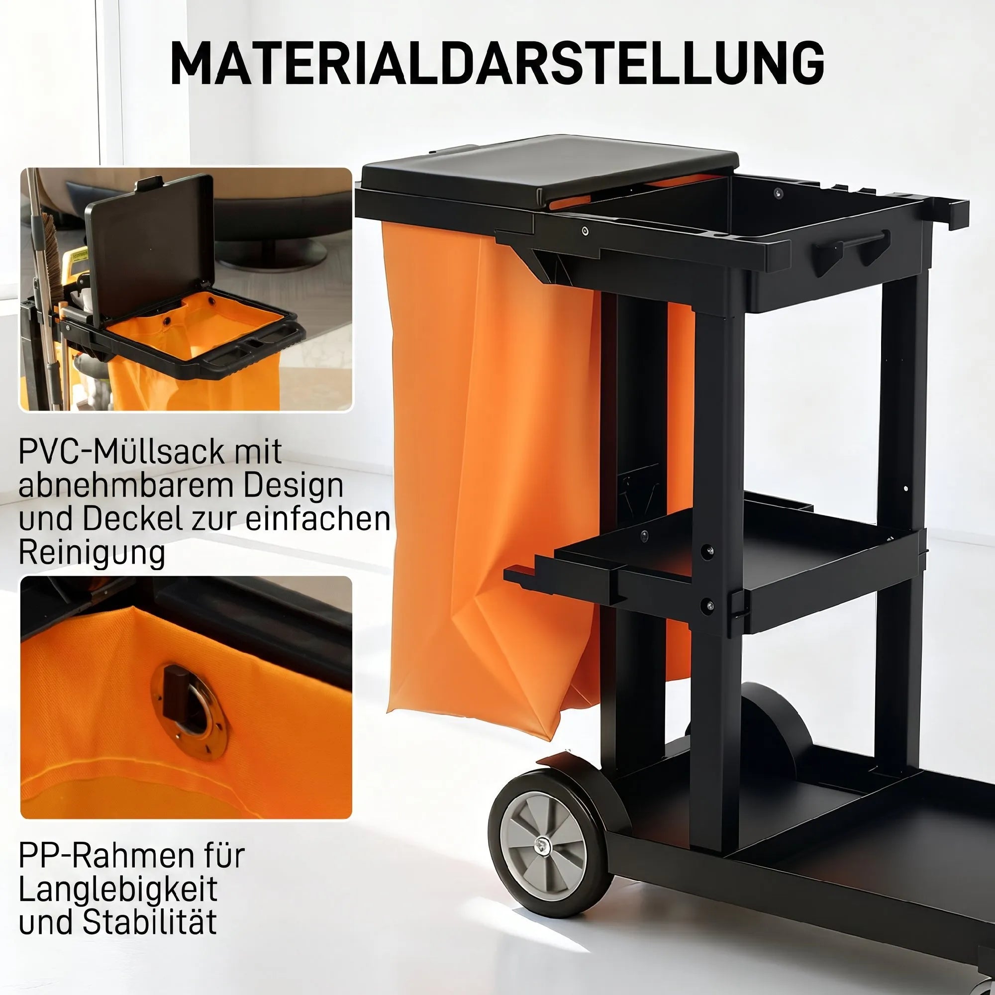 Nuimamo PVC maišo su dangteliu detalė iš arti