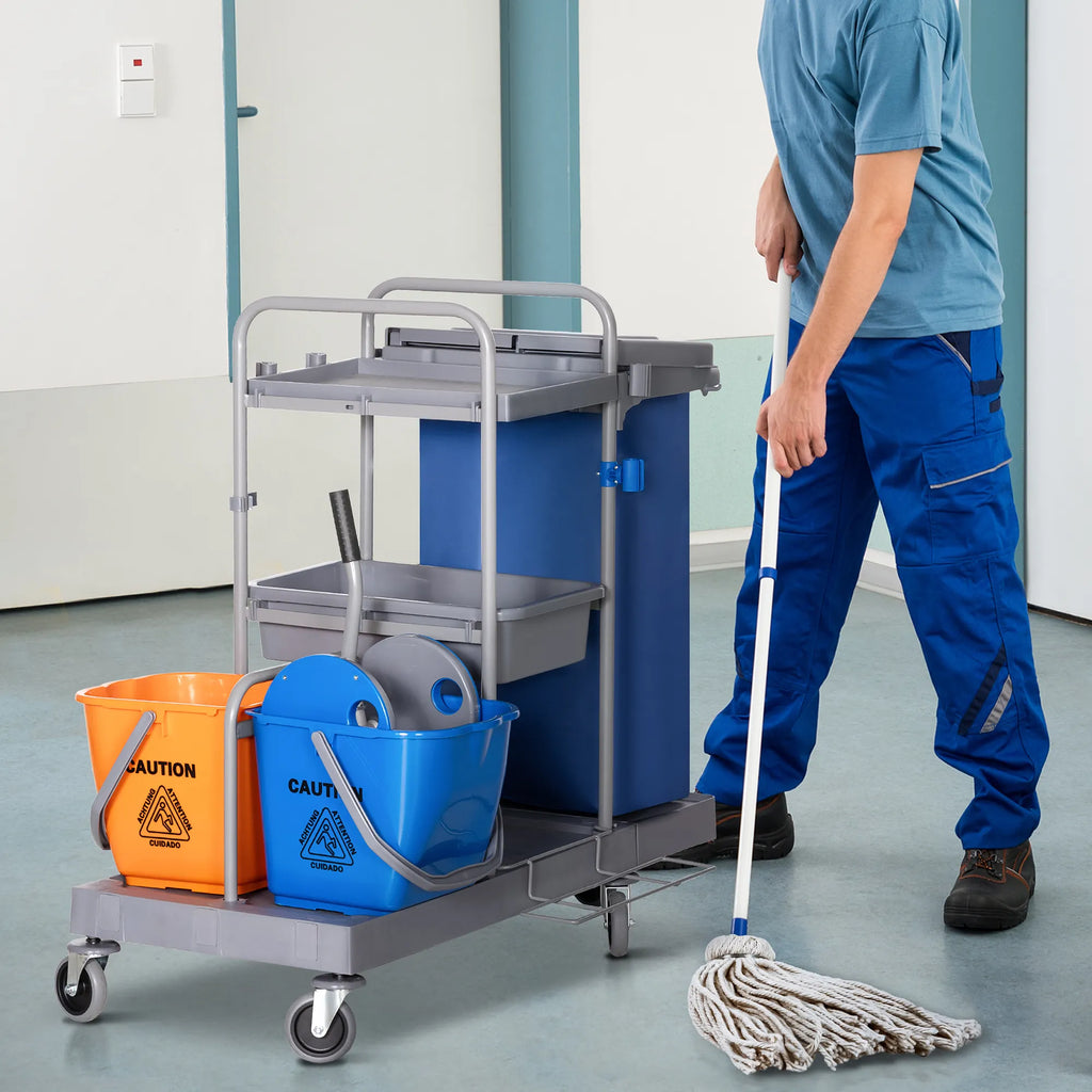 Valymo vežimėlis su presu ir 2x18 l kibirais, pilkas