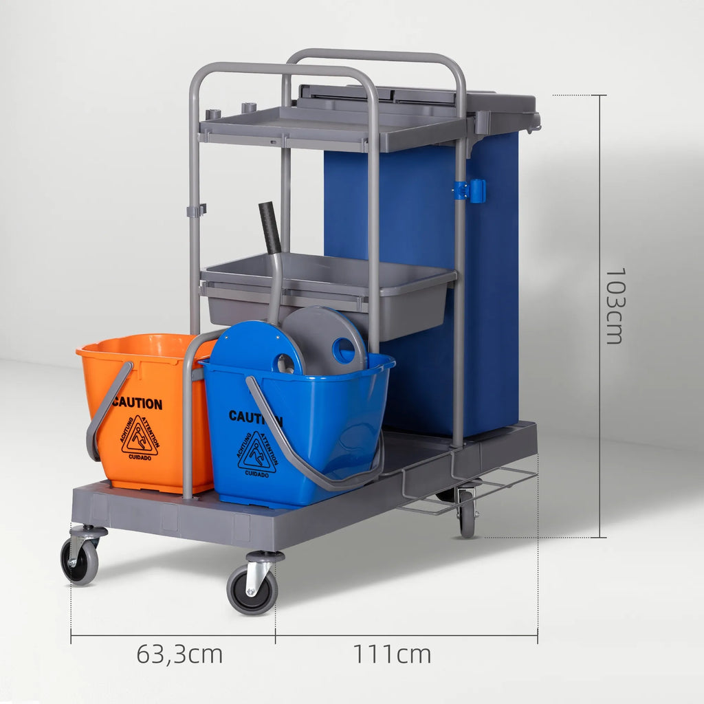 Valymo vežimėlis su presu ir 2x18 l kibirais, pilkas