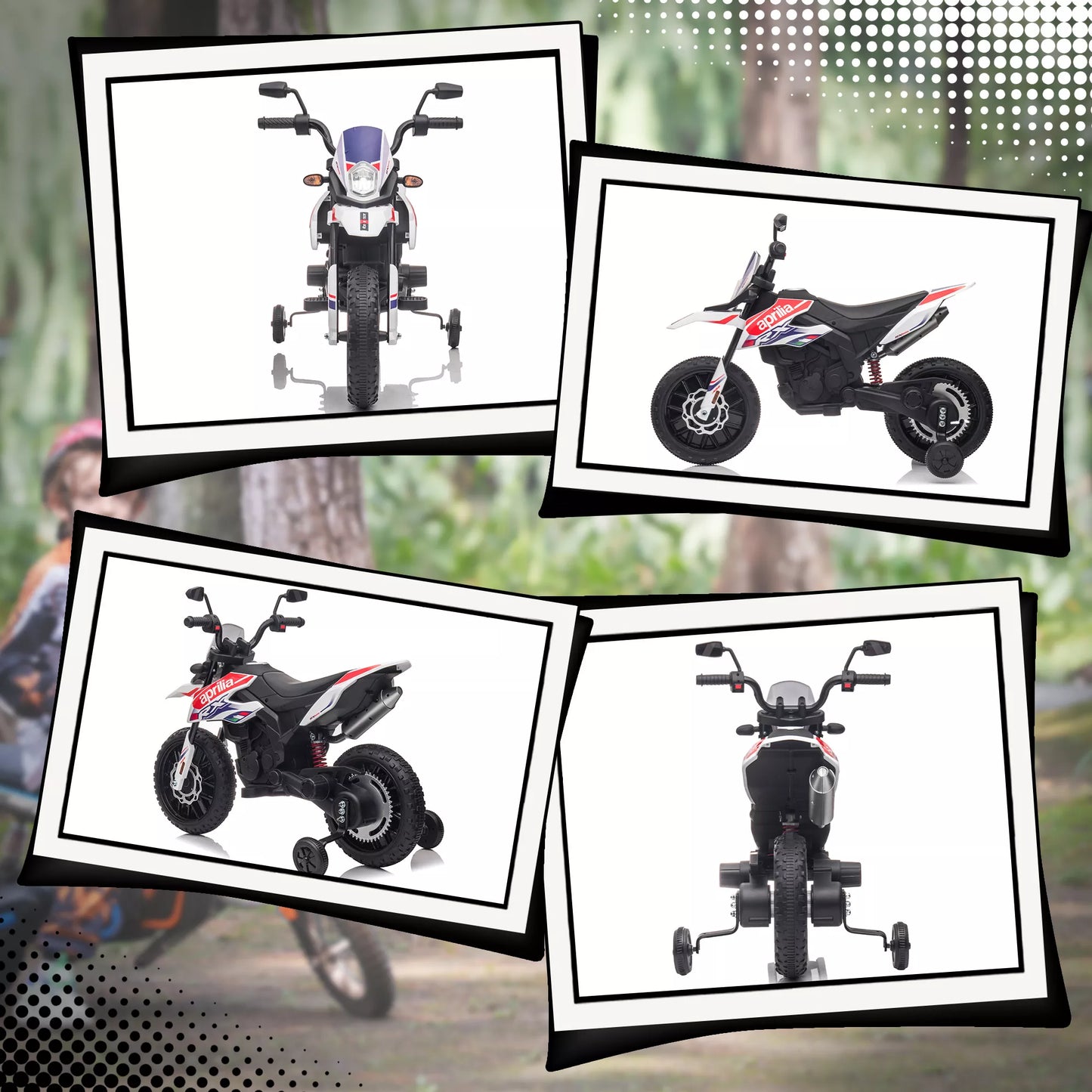 12V vaikiškas elektrinis motociklas su atraminiais ratukais, LED žibintais, muzika, USB, baltas, berniukams ir mergaitėms