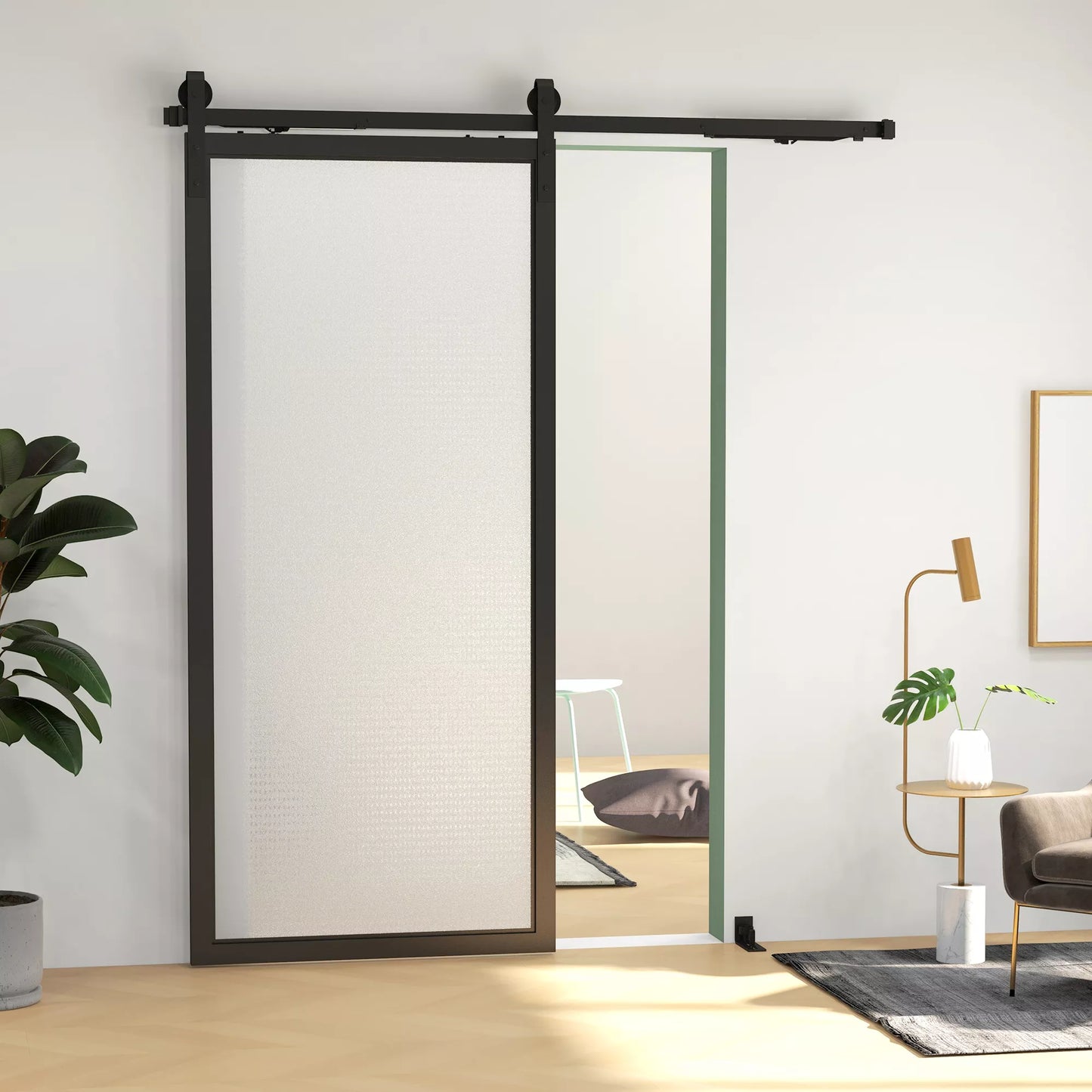 Stumdomų durų komplektas, tylus ir sklandus, medinėms ir cementinėms sienoms, 183 cm, plienas, juodas