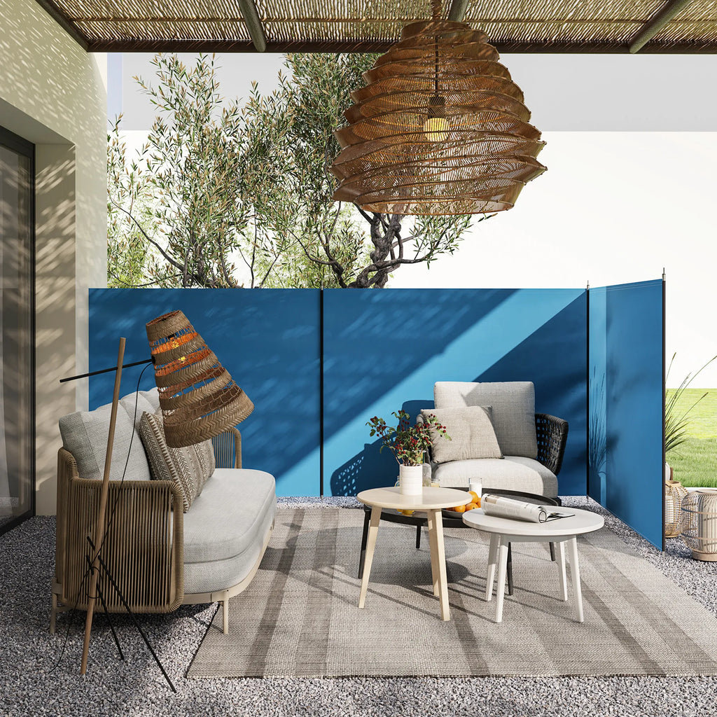 Vėjo uždanga stovyklavimo 540 x 150 cm plieniniais strypais, mėlyna