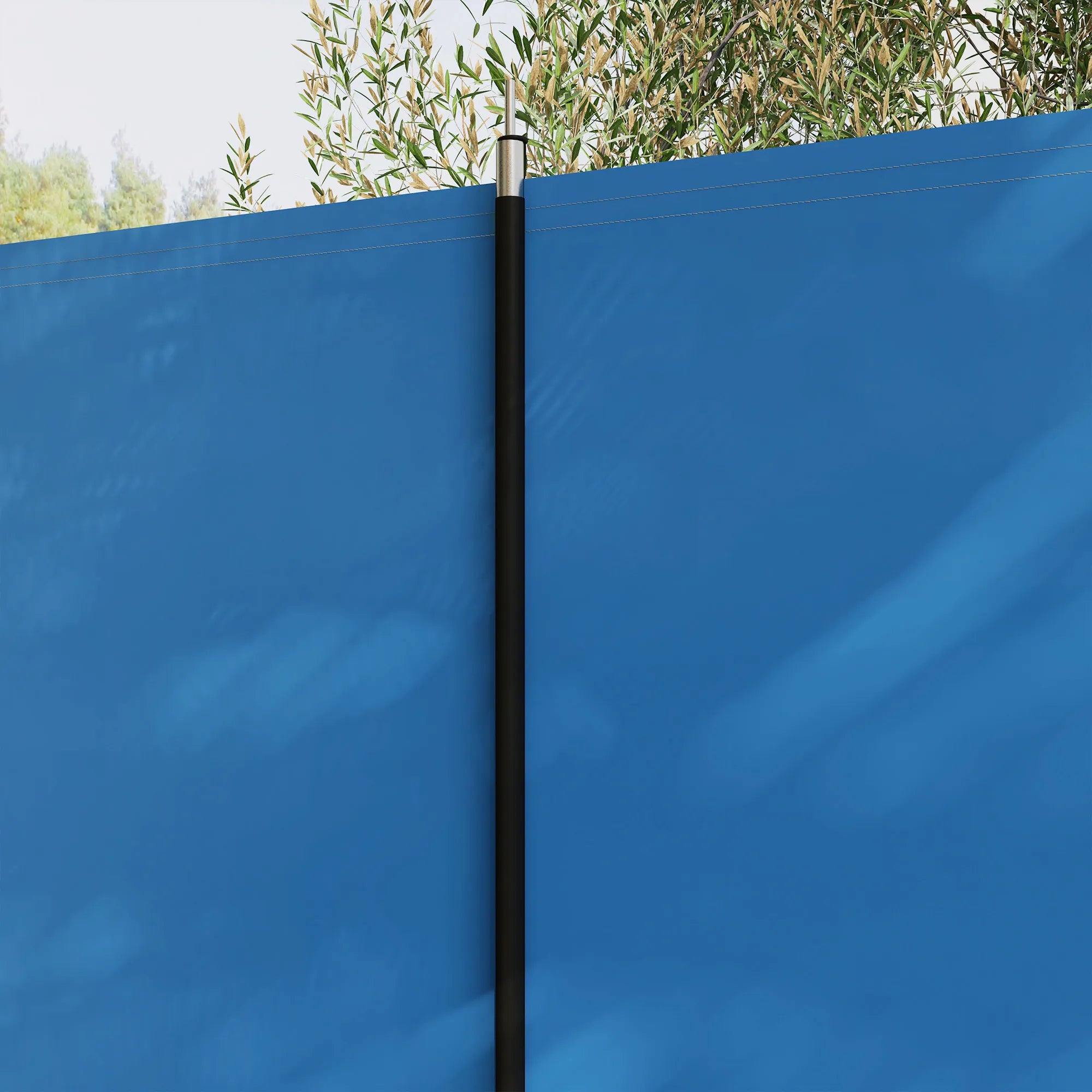 Vėjo uždanga stovyklavimo 540 x 150 cm plieniniais strypais, mėlyna