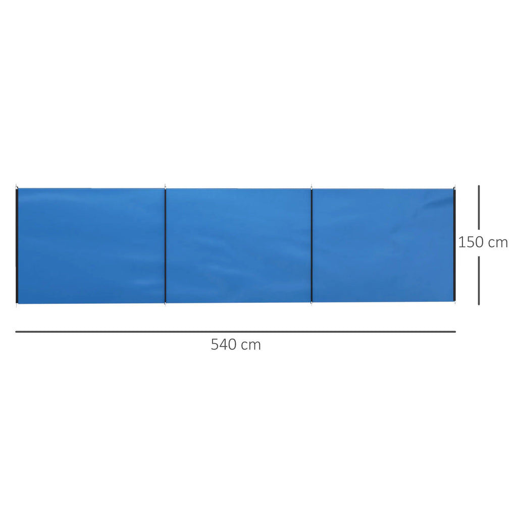 Vėjo uždanga stovyklavimo 540 x 150 cm plieniniais strypais, mėlyna