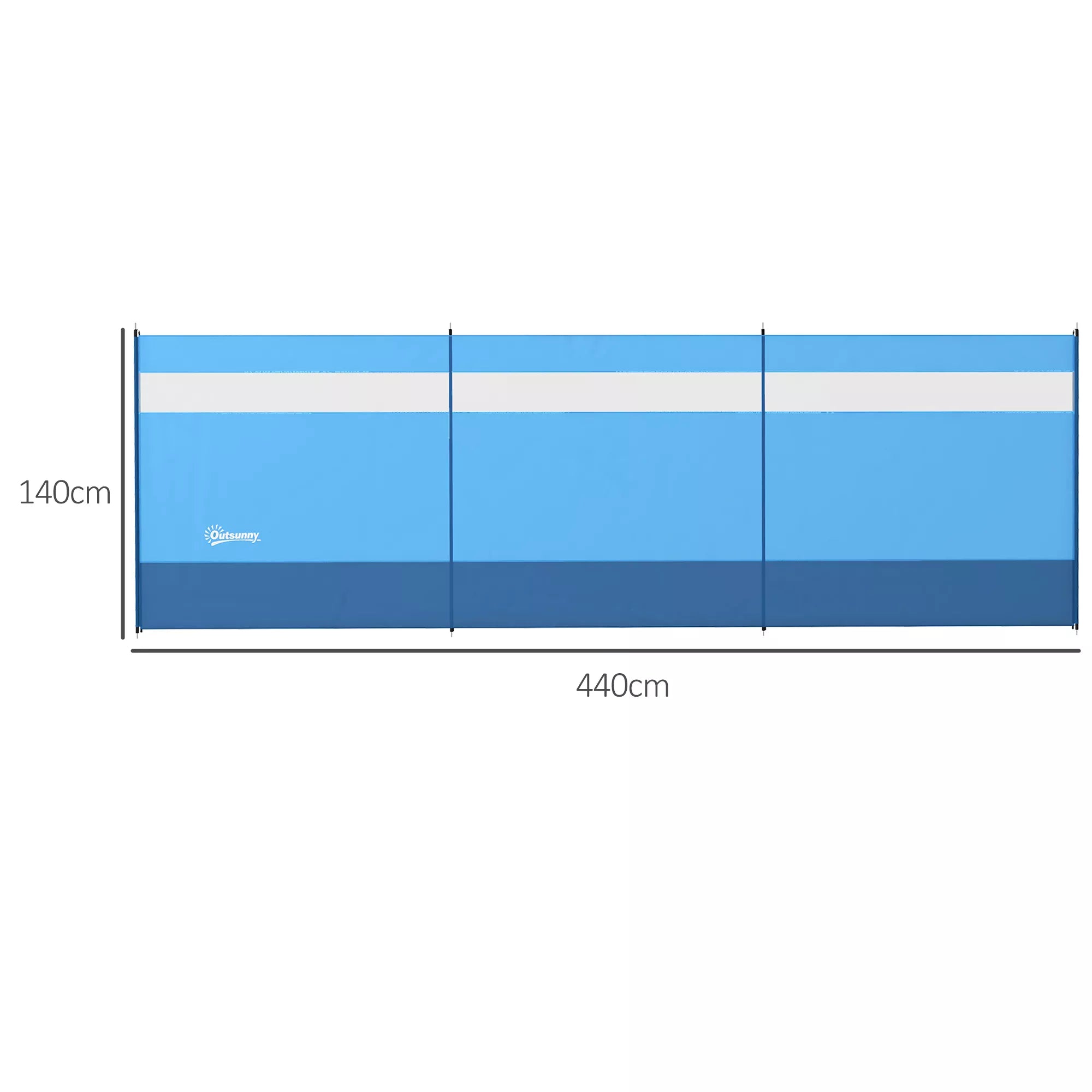 Vėjų užuovėja su permatomu langu, 440x140 cm, mėlyna