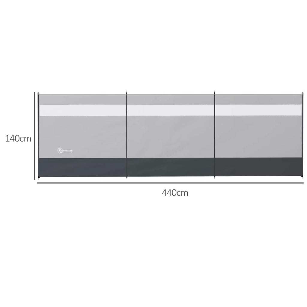 Vėjų užuovėja su permatomu langu, 440x140 cm, pilka