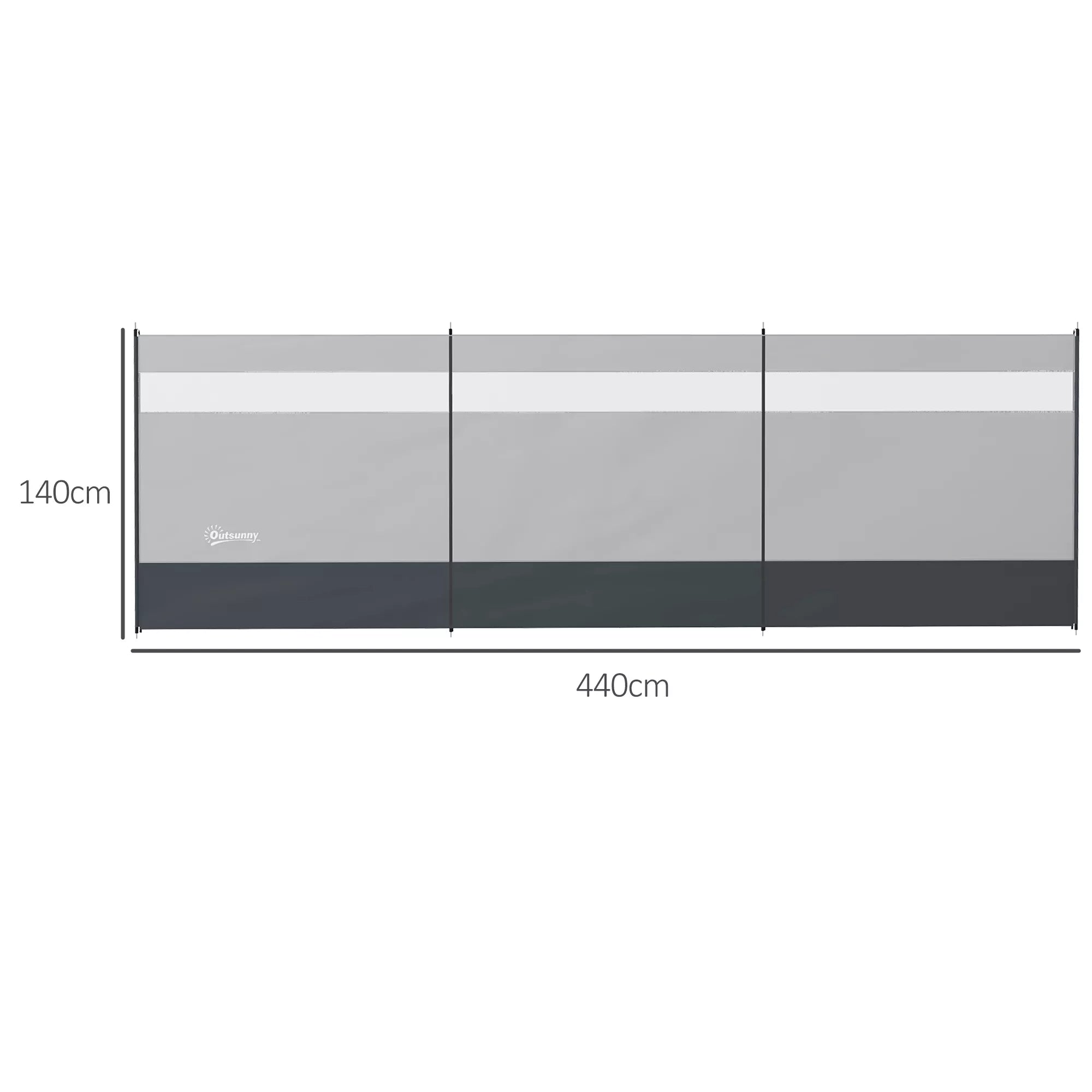 Vėjų užuovėja su permatomu langu, 440x140 cm, pilka