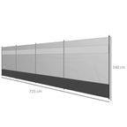 Vėjui atspari pertvara 725x140 cm, su langeliu, pilka