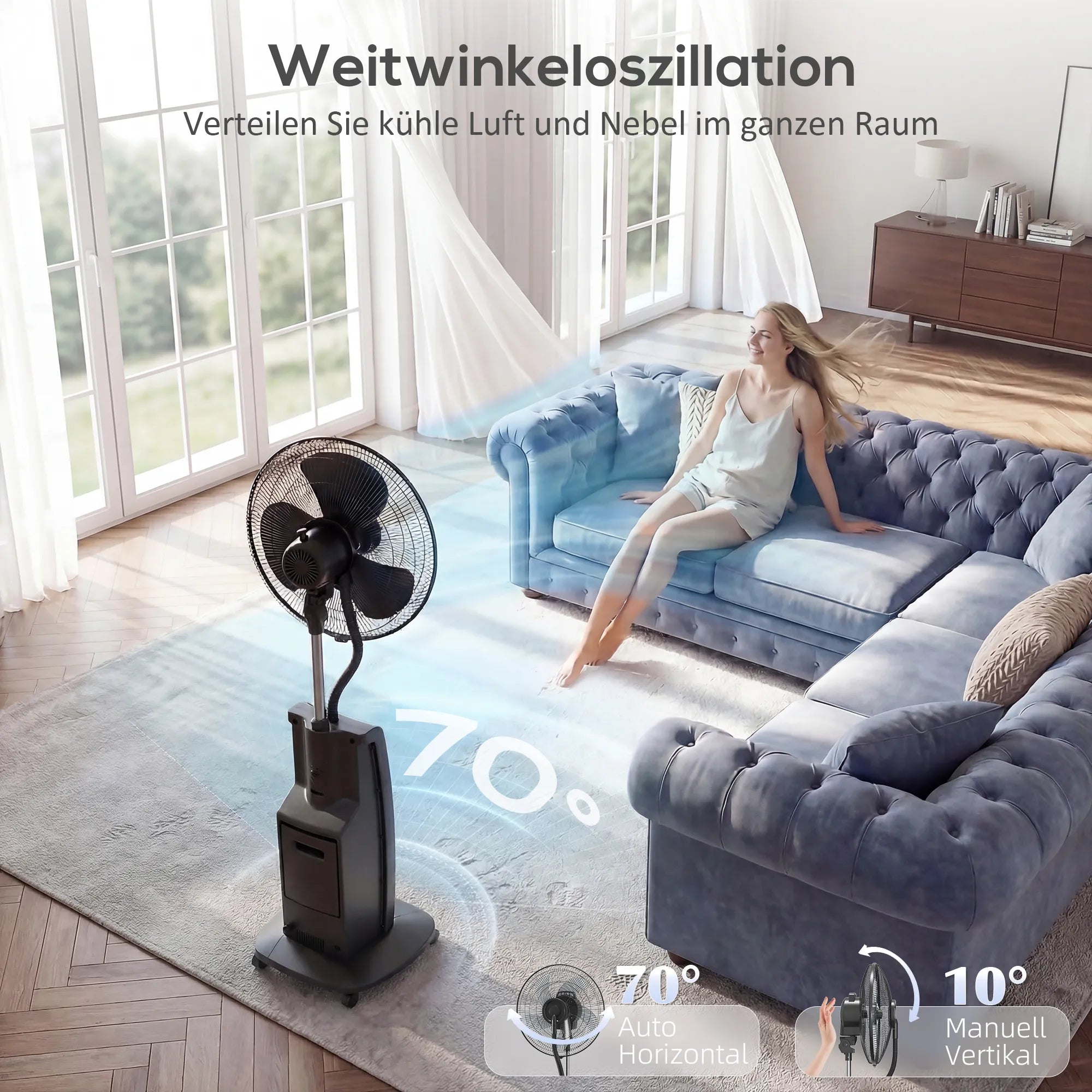 Ventiliatorius  su rūko funkcija metalinis 138 cm  rudas 70° 3,1L vandens talpos
