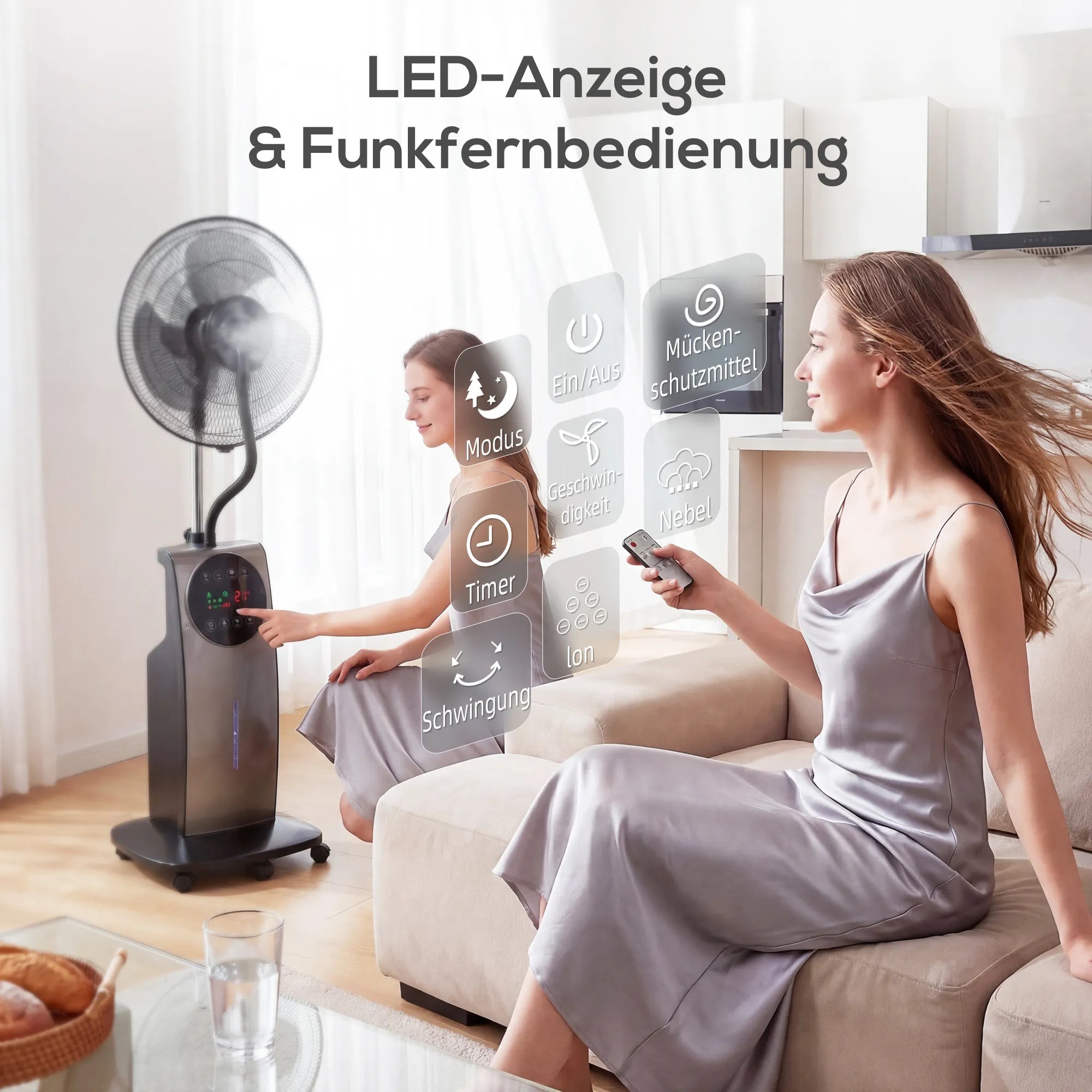 Ventiliatorius  su rūko funkcija metalinis 138 cm  rudas 70° 3,1L vandens talpos
