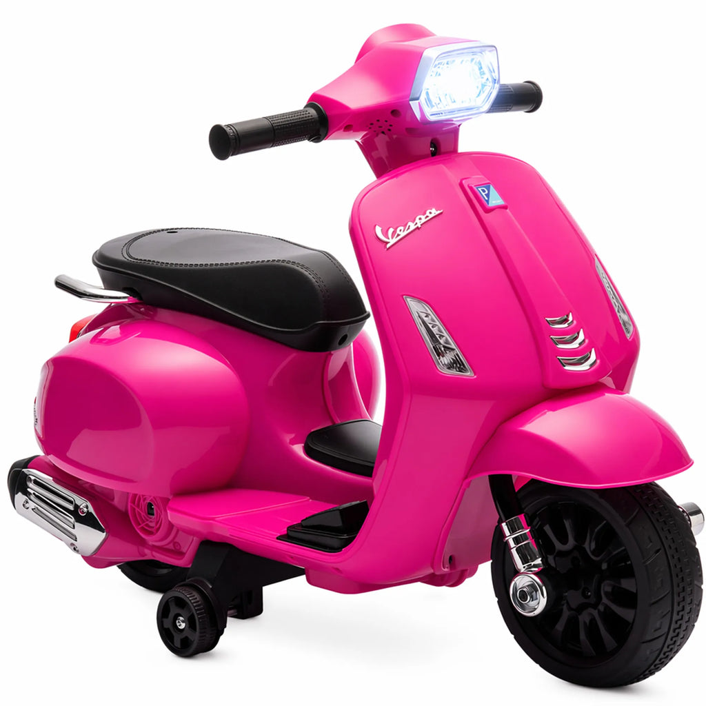 Vespa elektrinis motociklas vaikams su pagalbiniais ratukais rožinis
