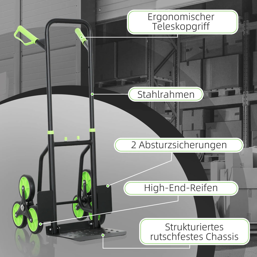 Vežimėlis laiptams, iki 120 kg, sulankstomas, plieninis rėmas, žalias