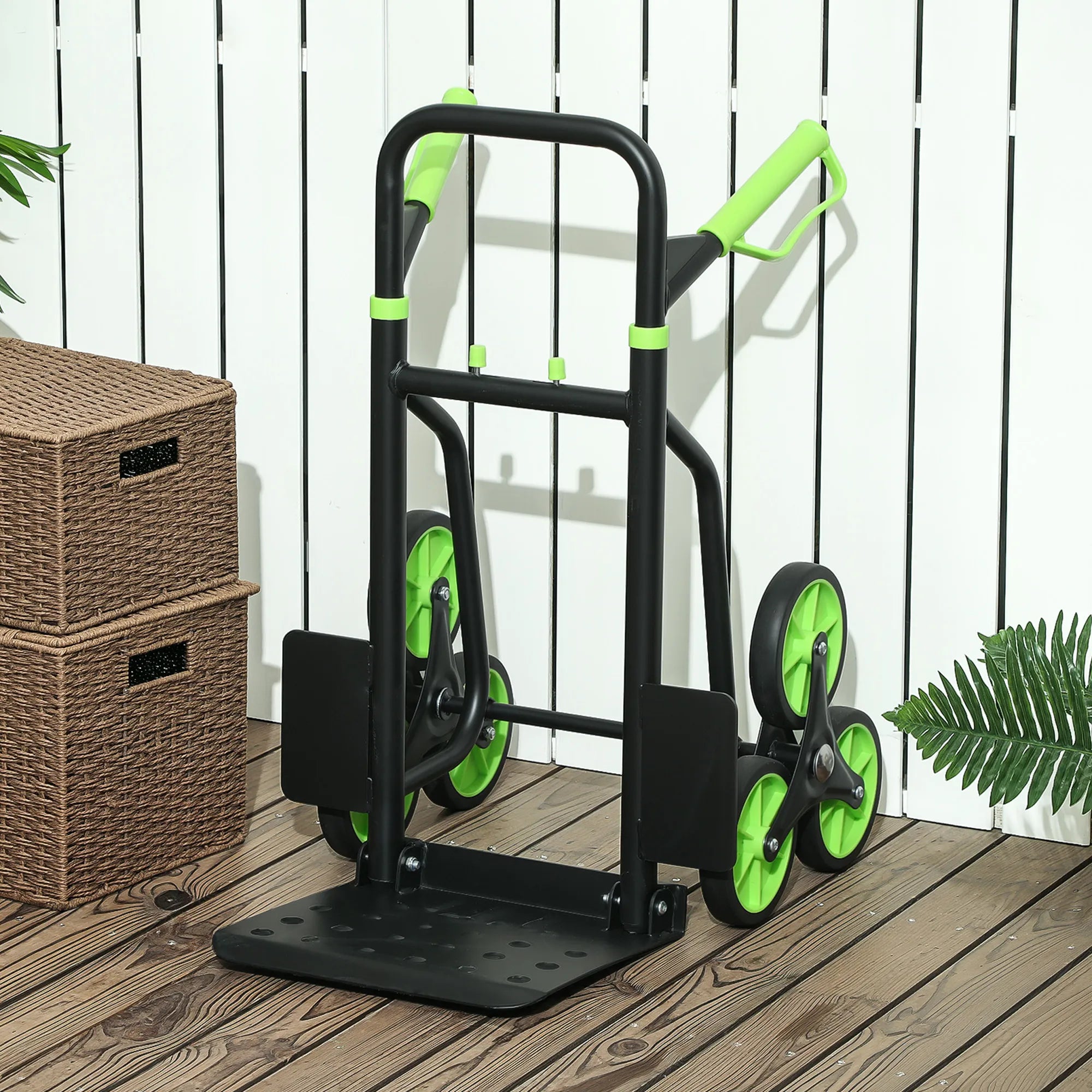 Vežimėlis laiptams, iki 120 kg, sulankstomas, plieninis rėmas, žalias