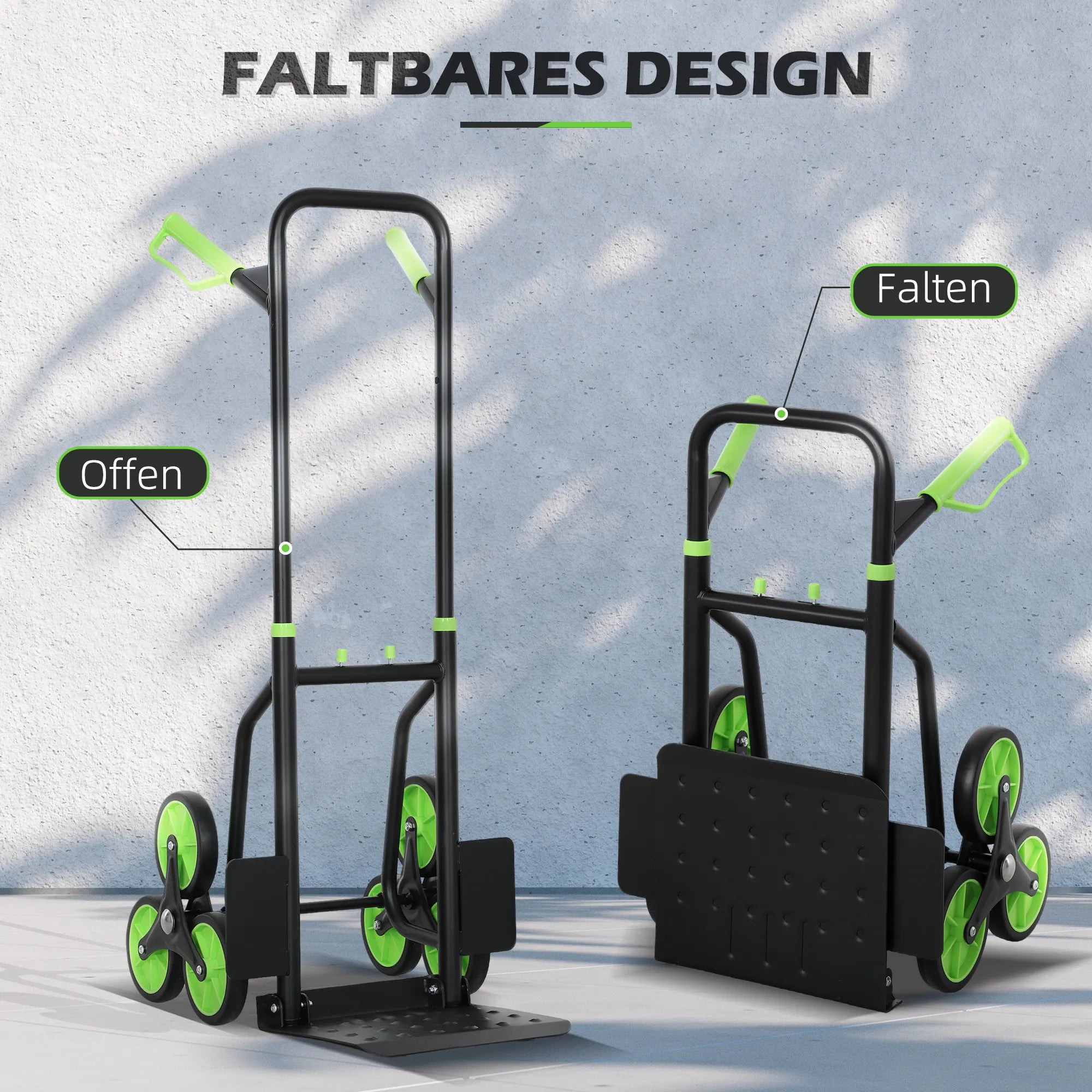 Vežimėlis laiptams, iki 120 kg, sulankstomas, plieninis rėmas, žalias