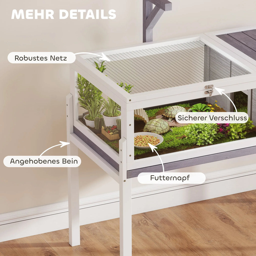 Vėžlių narvas su pertvara 104 cm, baltas/pilkas