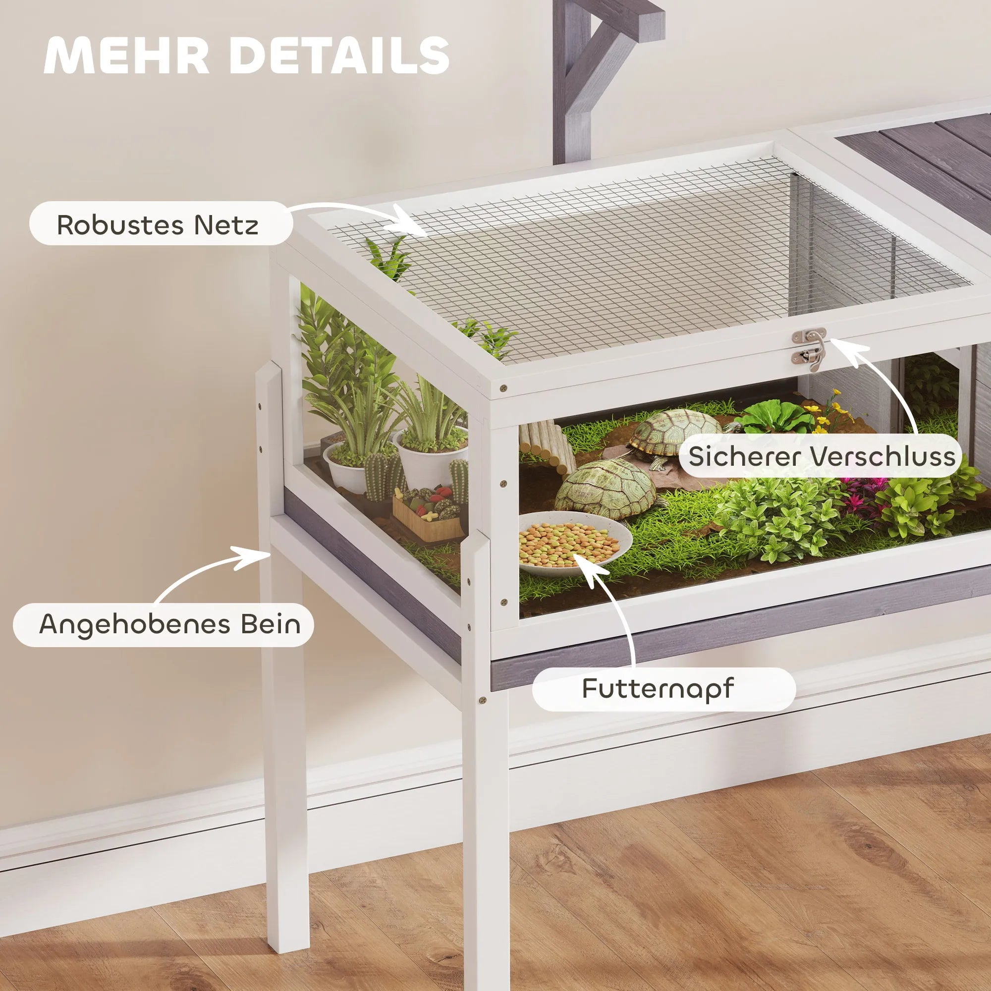 Vėžlių narvas su pertvara 104 cm, baltas/pilkas