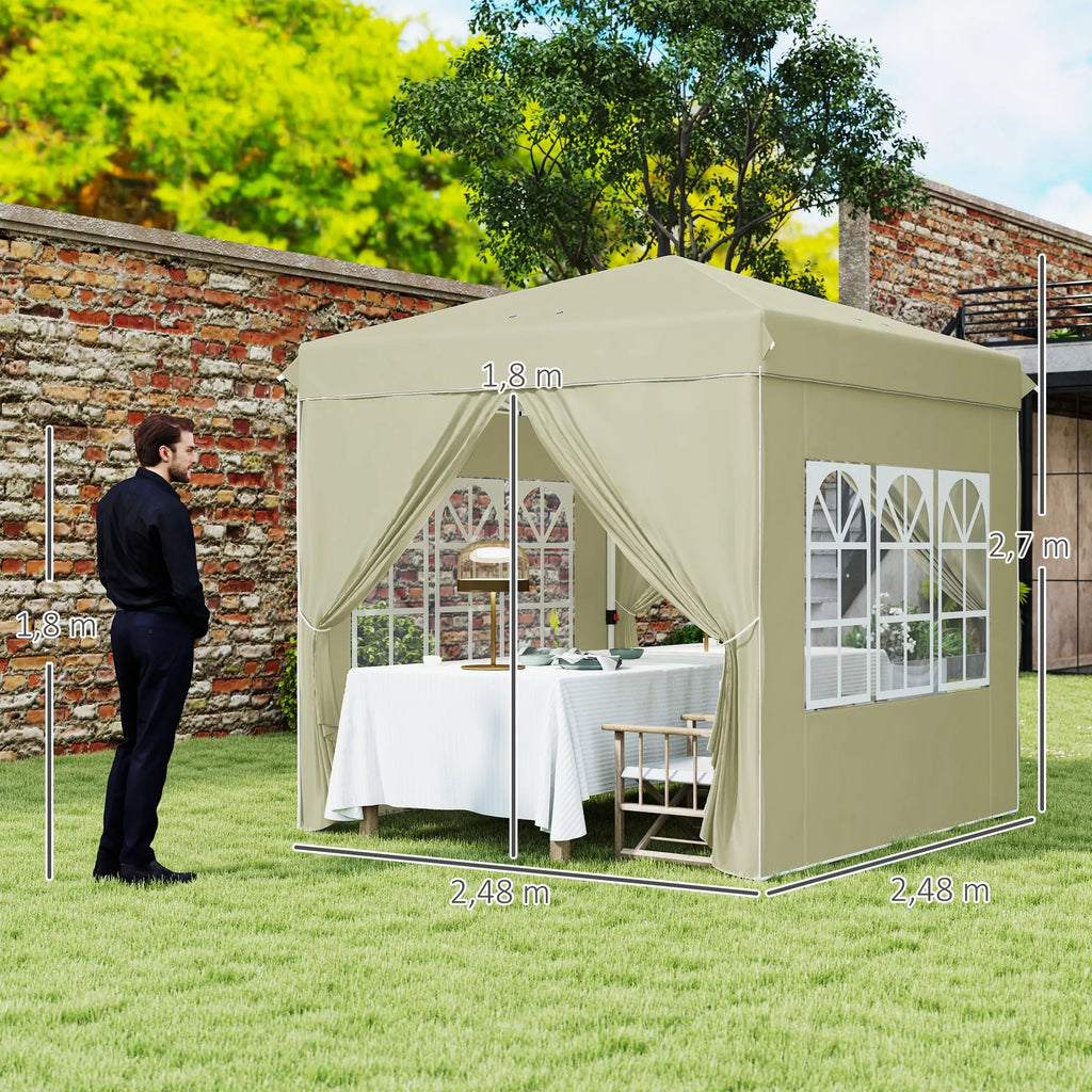 2,5 x 2,5 m Pop-up paviljono su šoninemis sienelėmis ir nešiojimo krepšiu, UPF50+ reguliuojamo aukščio sodo palapinė, kreminės baltos spalvos