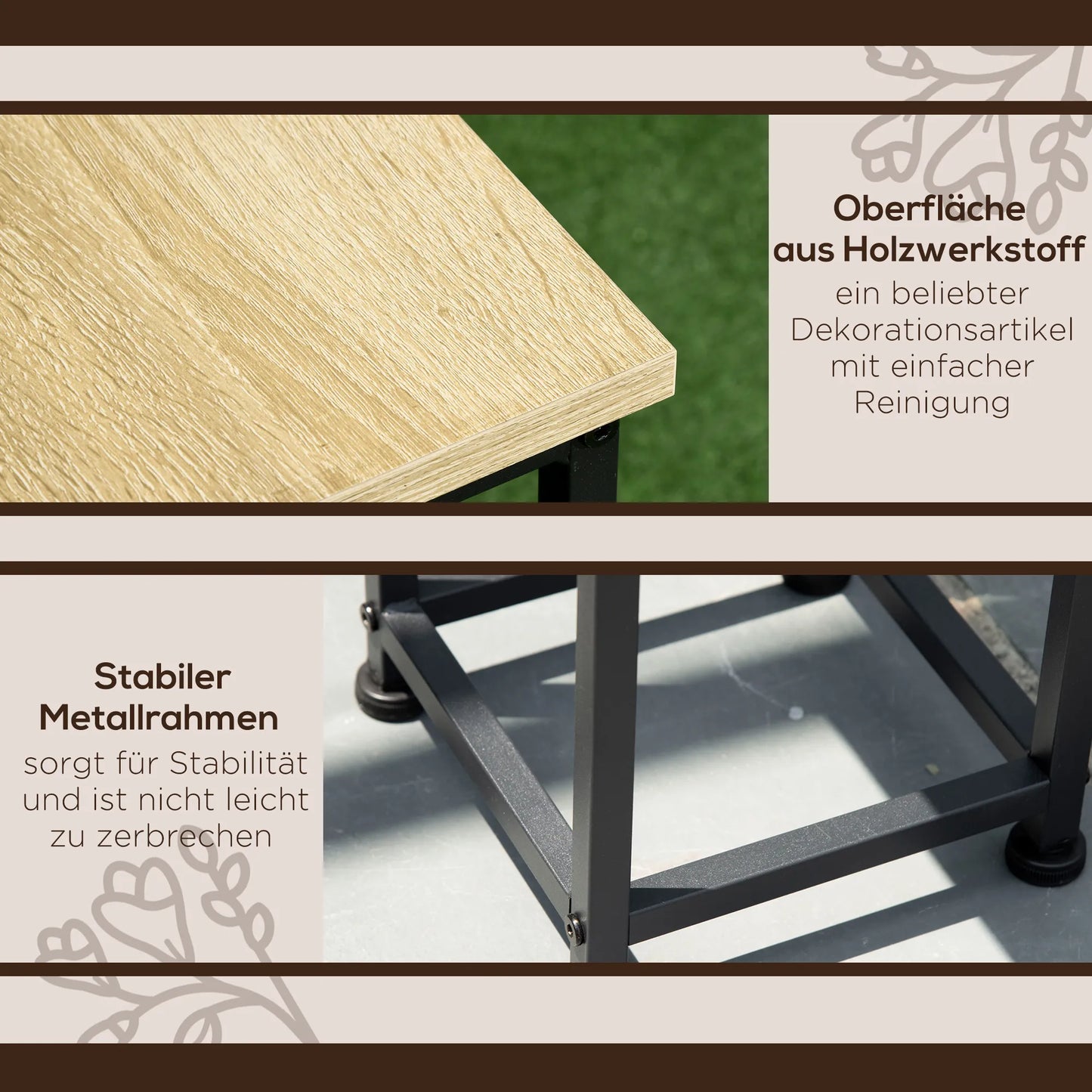 3 dalių rinkinys, sukraunami augalų stovai, taupantys vietą, 21 cm x 21 cm x 50/70/90 cm, plienas, ruda + juoda