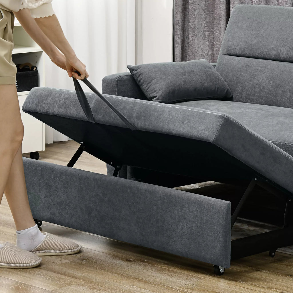 Miegamoji sofa, 2 vietų, išlankstoma, iki 200 kg, medinis rėmas, 155x90x88,5cm, tamsiai pilka