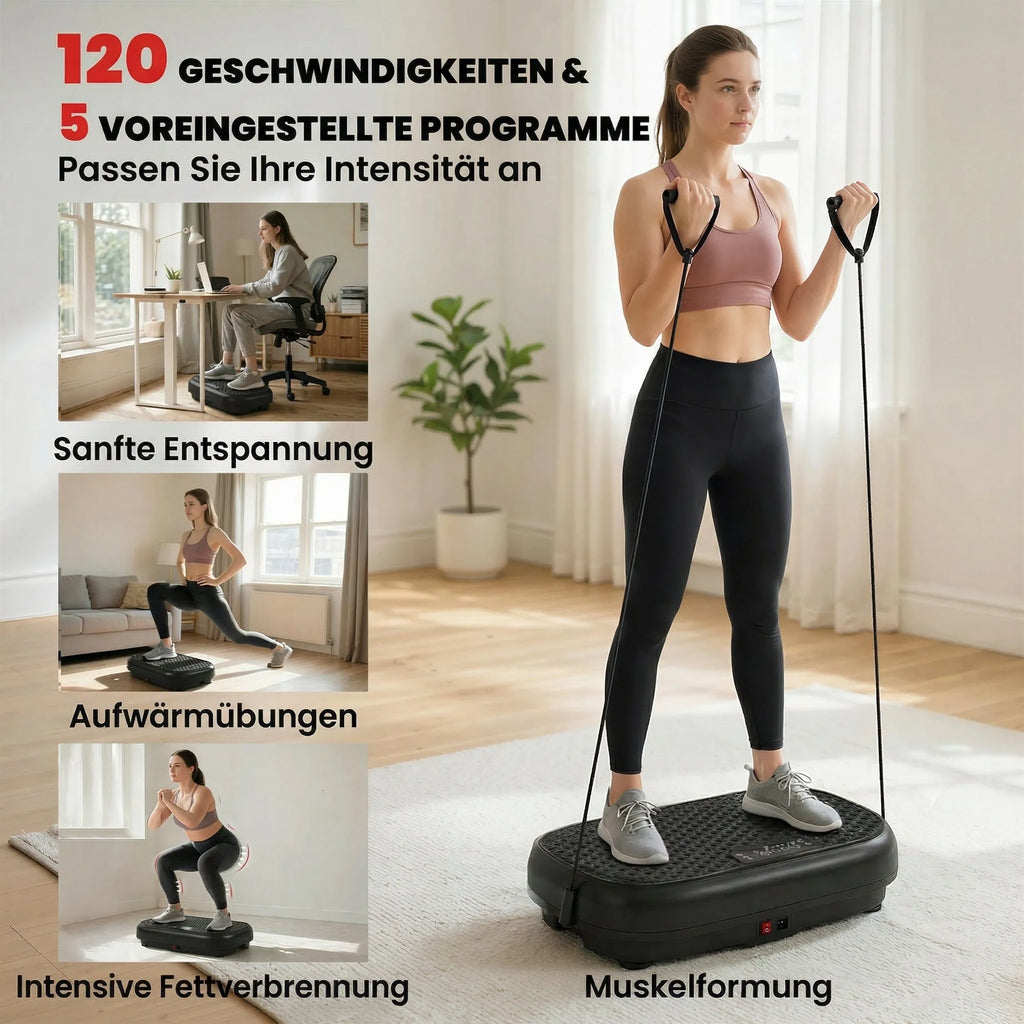 Vibracijos platforma 120 intensyvumo lygių kūno formavimui juoda