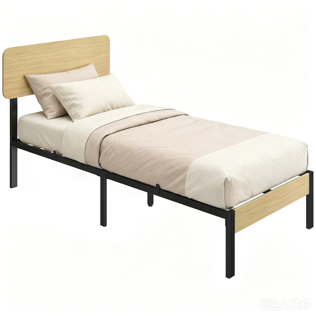 Viengulė lova 90 × 200 cm su galvūgaliu ir vieta daiktams, medžio spalvos