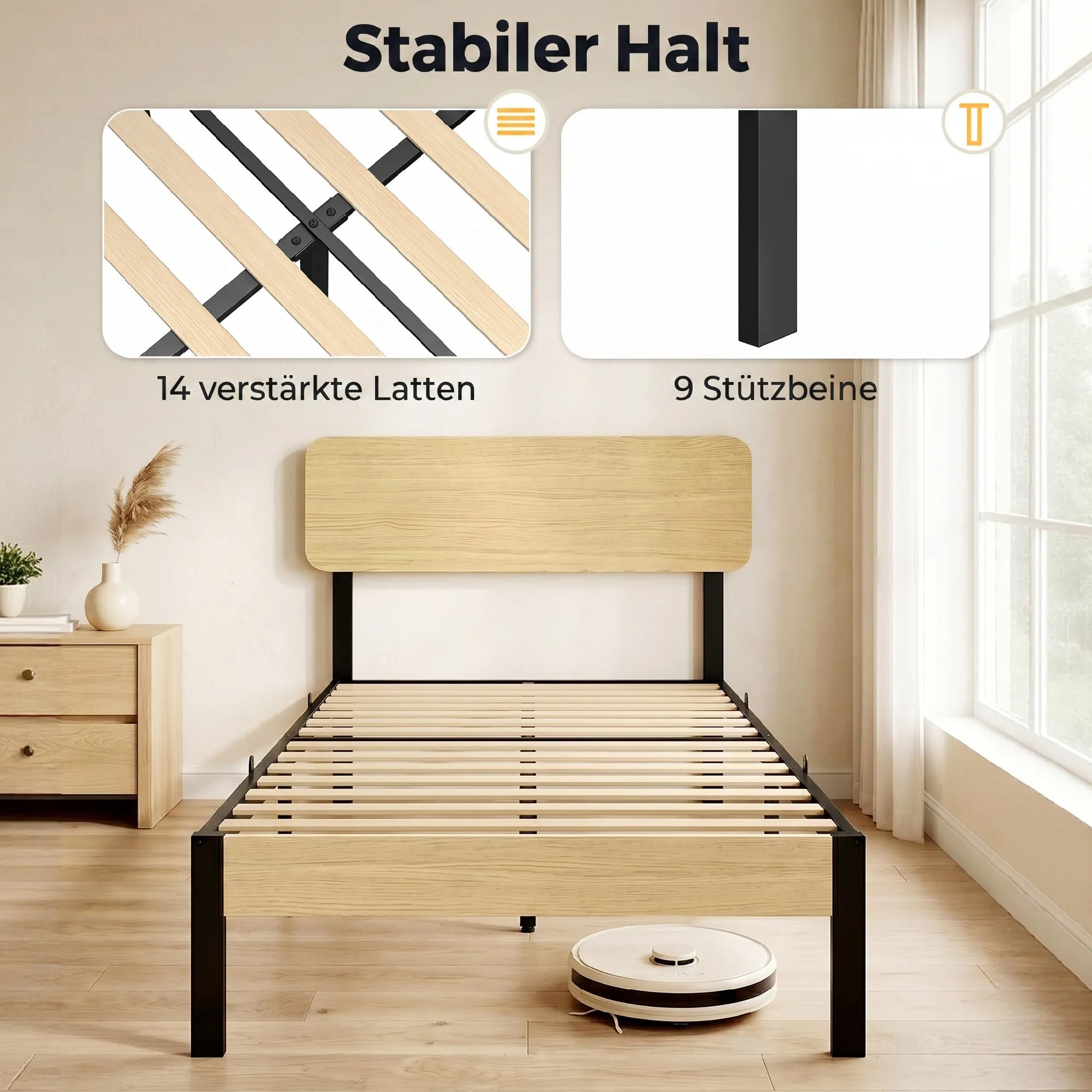 Viengulė lova 90x200 cm su galvūgaliu ir vieta daiktams, medžio spalvos