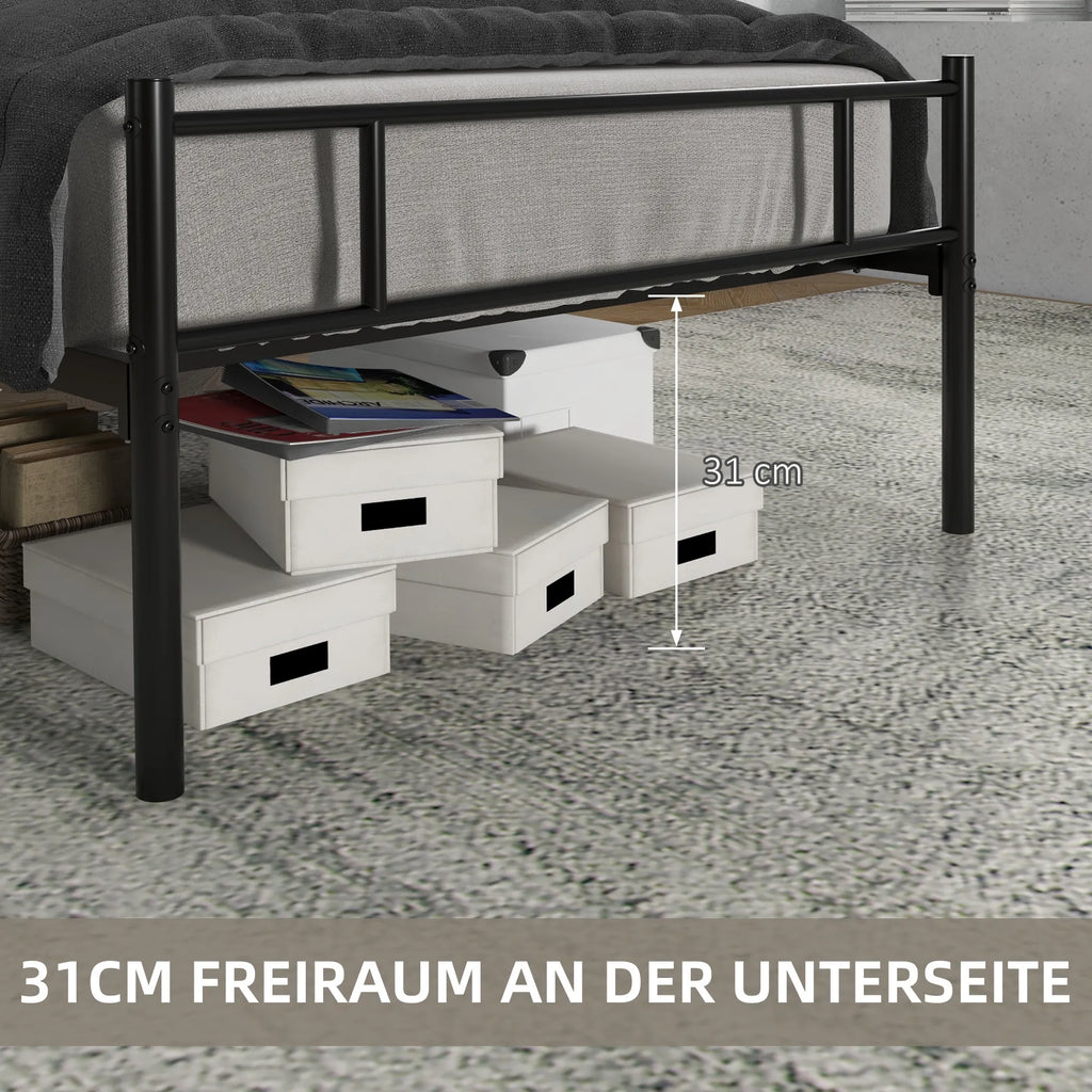 Viengulė lova 90x200 cm su grotelėmis, juoda