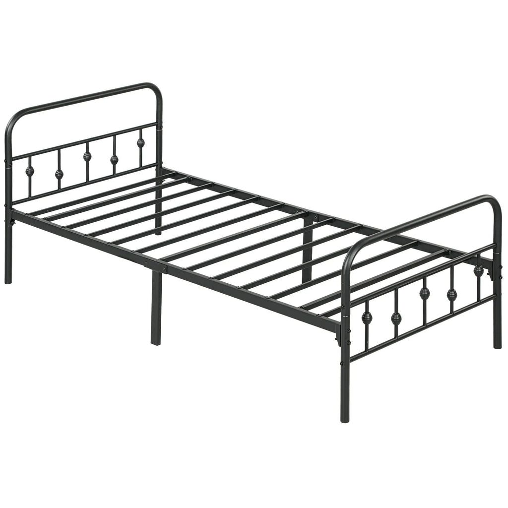 Viengulė metalinė lova 90x200 cm, iki 150 kg, juoda