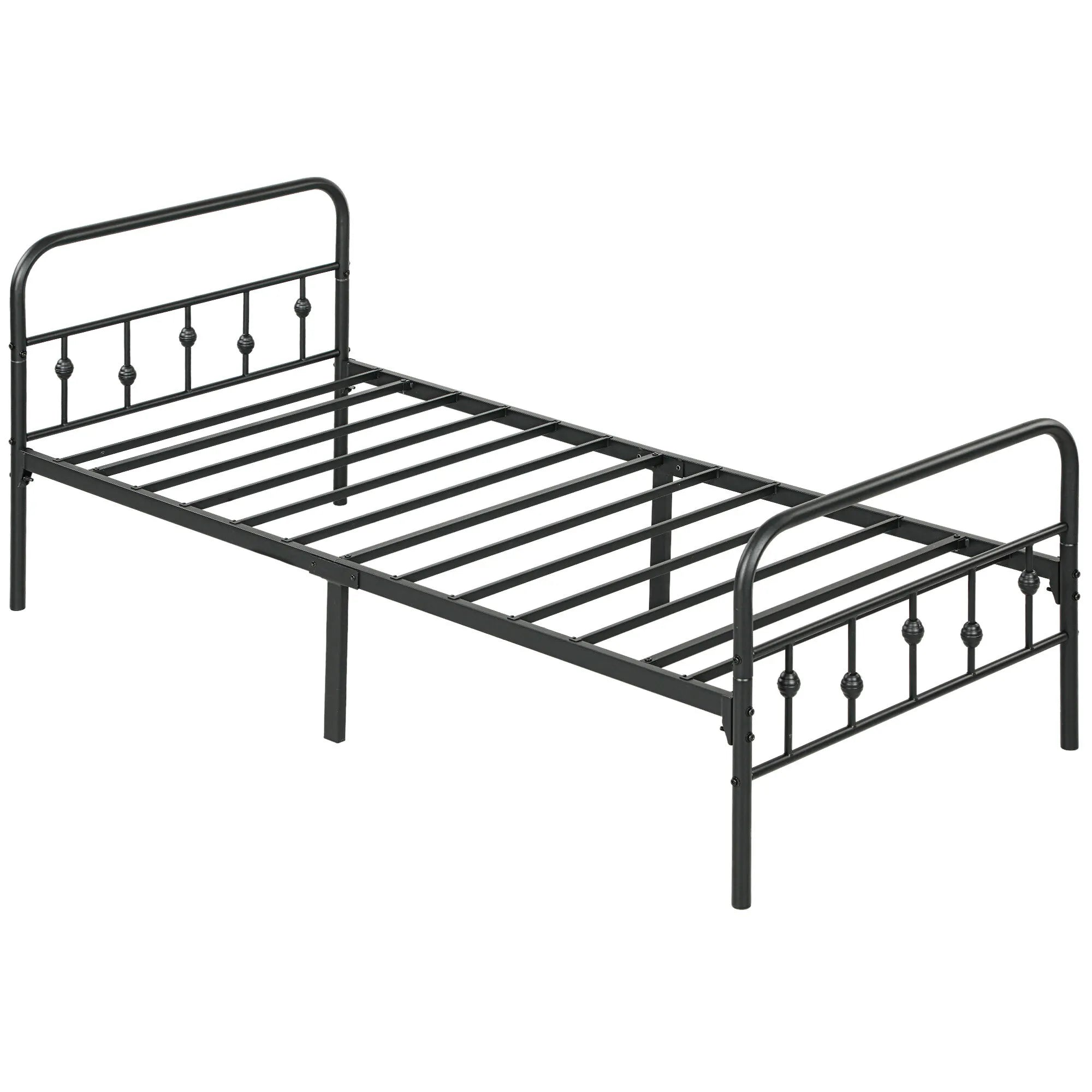 Viengulė metalinė lova 90x200 cm, iki 150 kg, juoda
