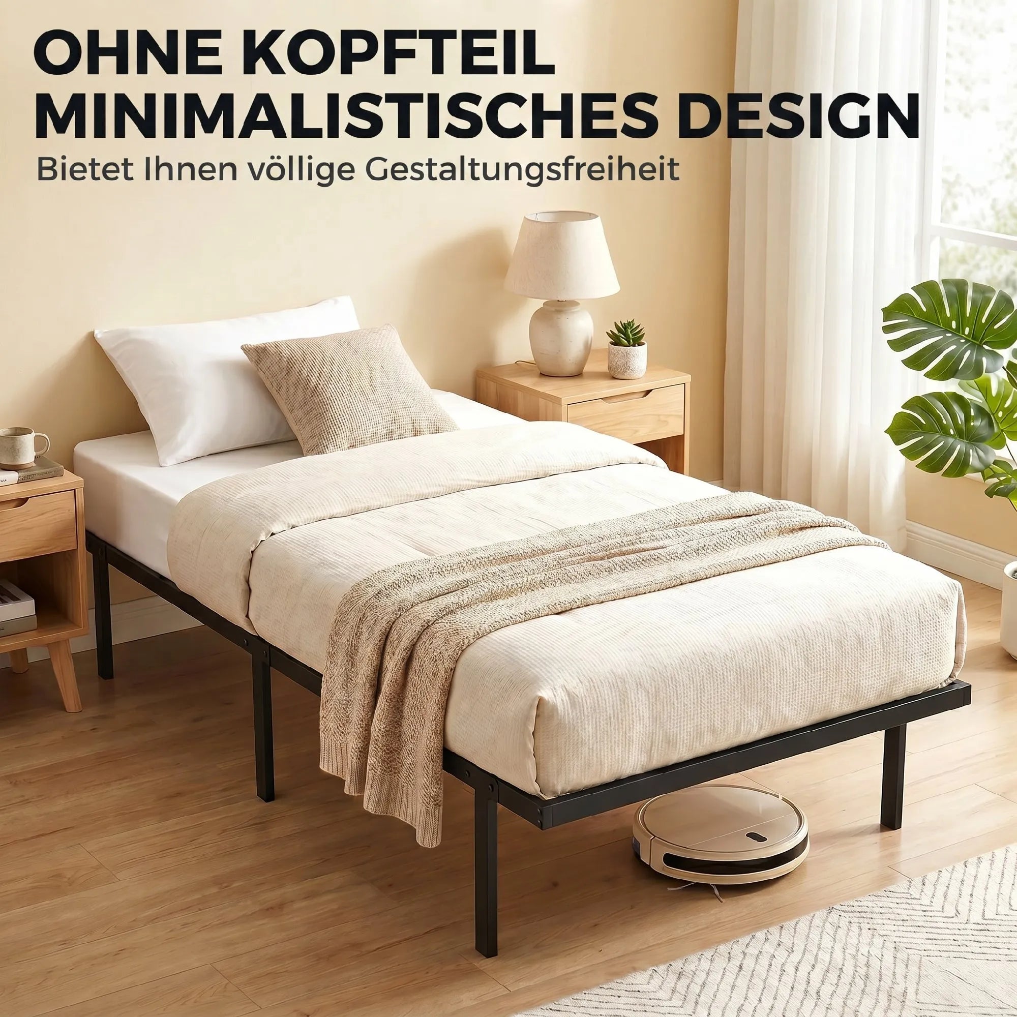 Viengulis lovos rėmas 90x200 cm su vieta daiktams, juodas