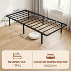 Matmenų schema: 91x200,5 cm rėmas, aukštis 35,5 cm, tarpas iki grindų 31,6 cm, apkrova 136 kg