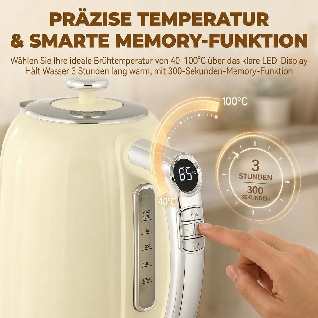 Virdulio ir skrudintuvo komplektas, 1,7 l virdulys su temperatūros valdymu, kreminės spalvos