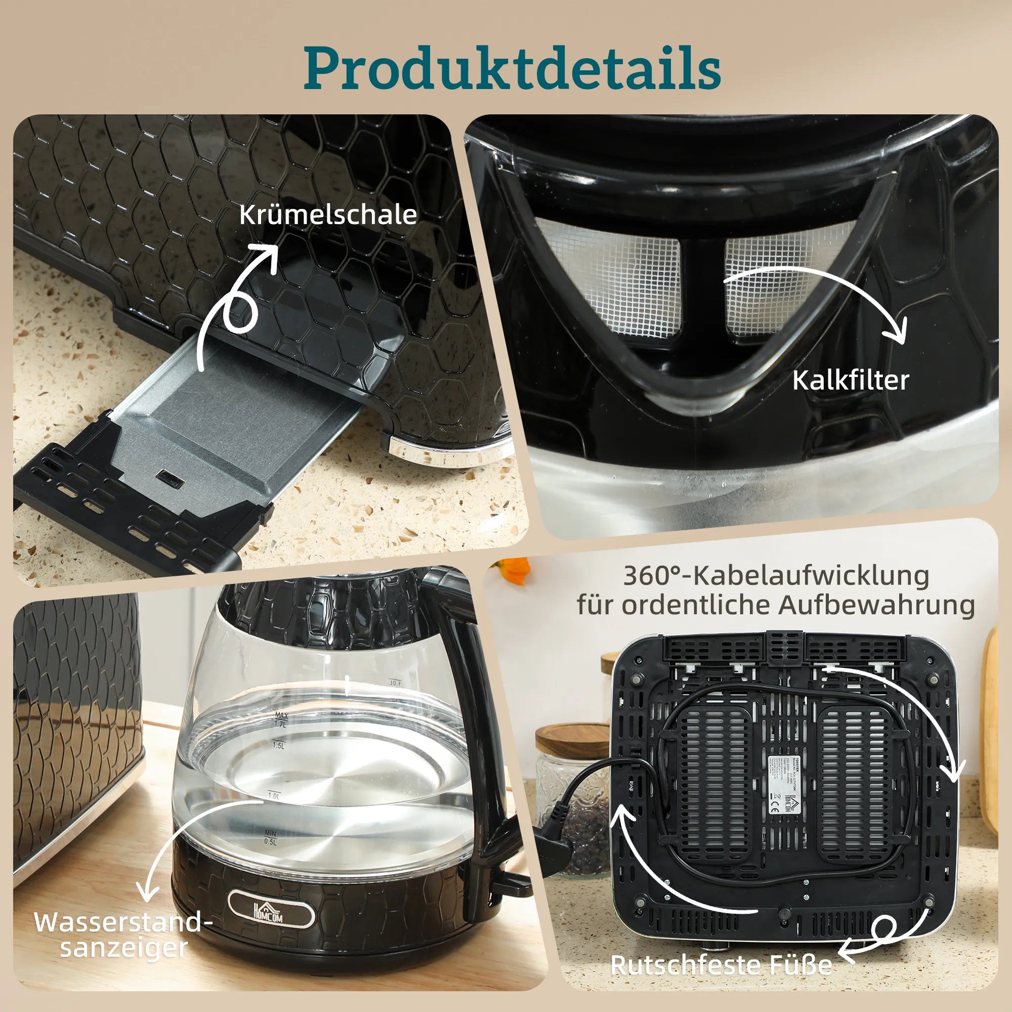 Virdulio ir skrudintuvo komplektas 1,7l/2200W, juodas