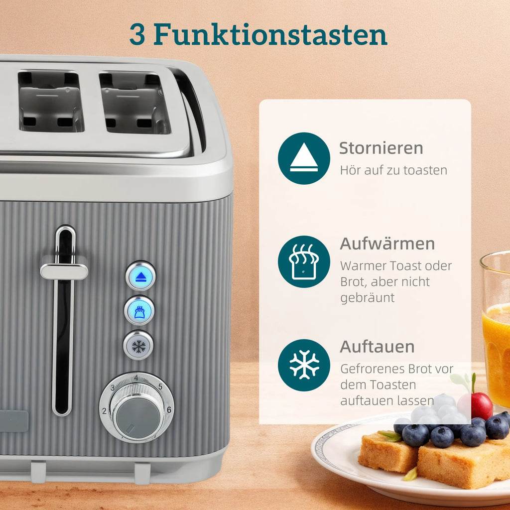 Virdulio ir skrudintuvo komplektas su greito virimo funkcija, 1,7 l, 4 riekelių, pilkas