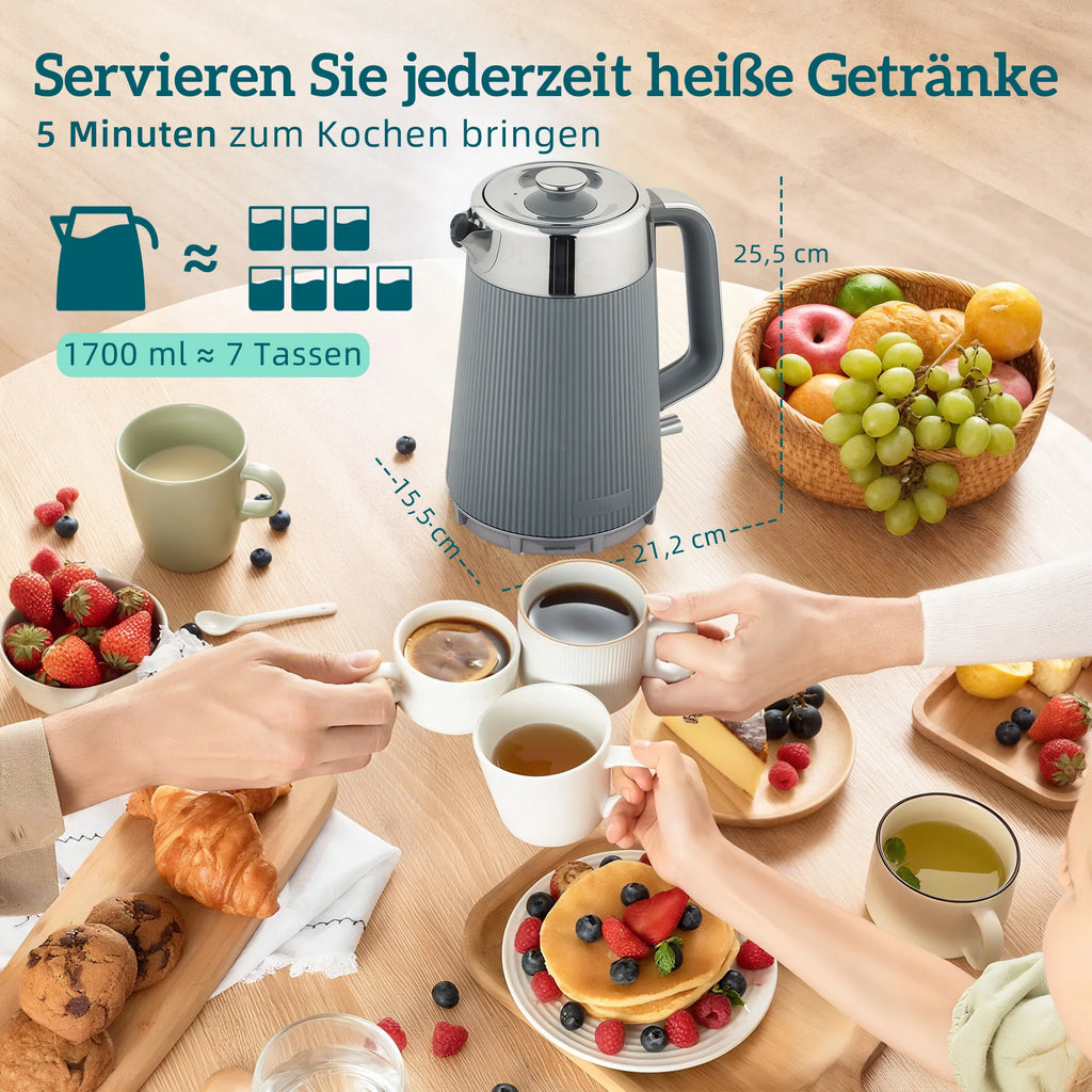 Virdulio ir skrudintuvo komplektas su greito virimo funkcija, 1,7 l, 4 riekelių, pilkas