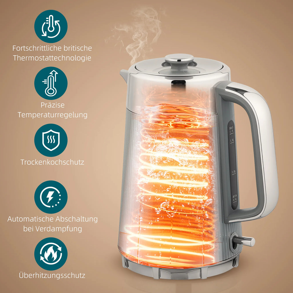 Virdulio ir skrudintuvo komplektas su greito virimo funkcija, 1,7 l, 4 riekelių, pilkas