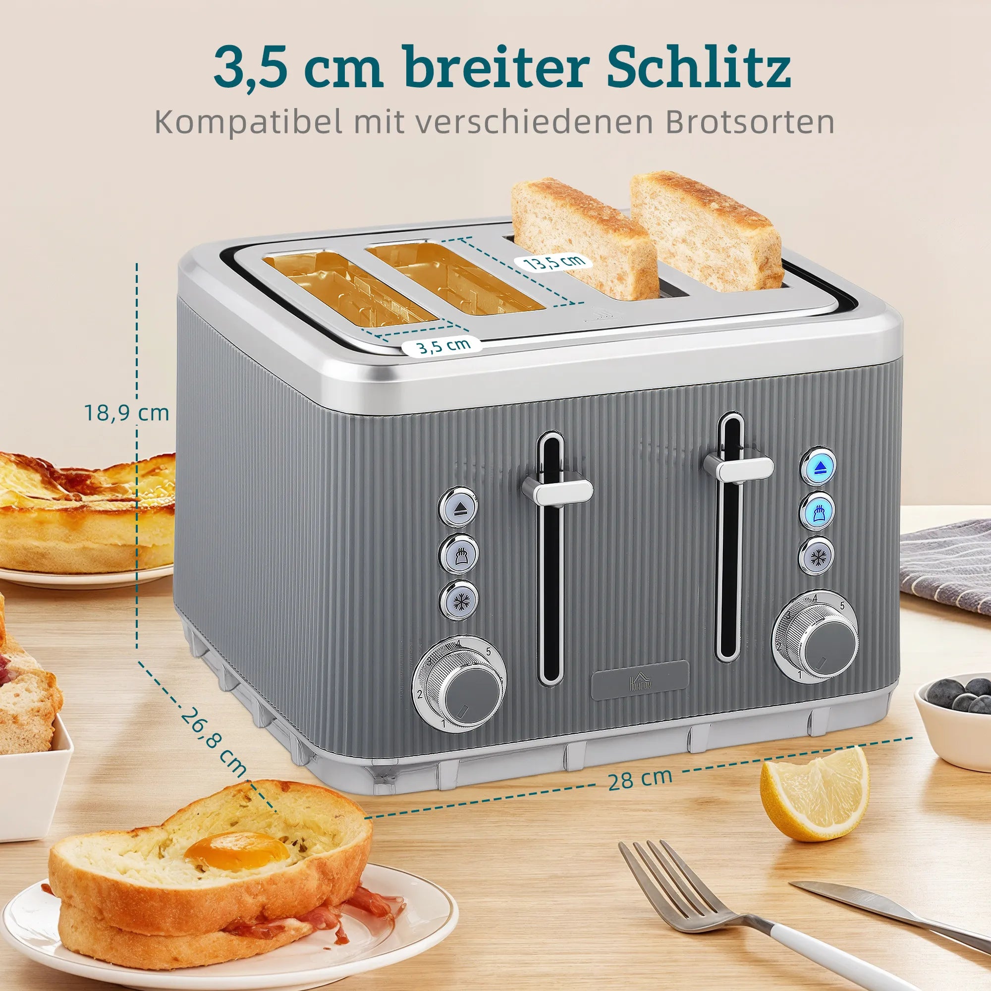 Virdulio ir skrudintuvo komplektas su greito virimo funkcija, 1,7 l, 4 riekelių, pilkas