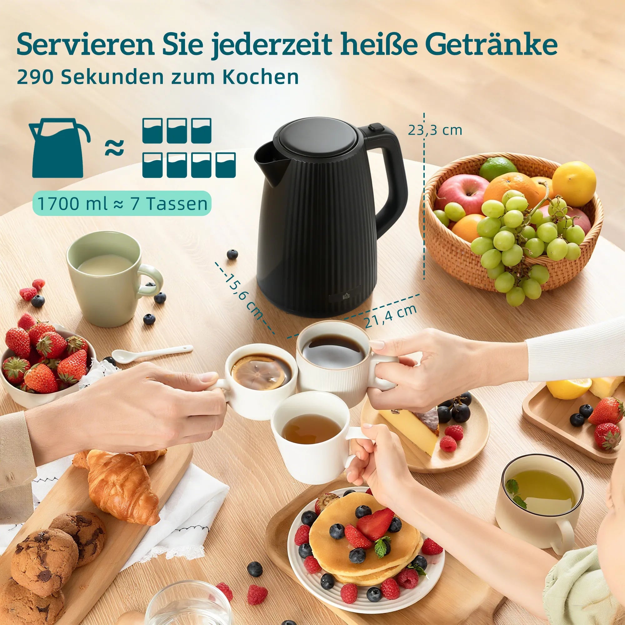 Virdulio ir skrudintuvo komplektas su kiaušinių virykle 1,7 l juodas