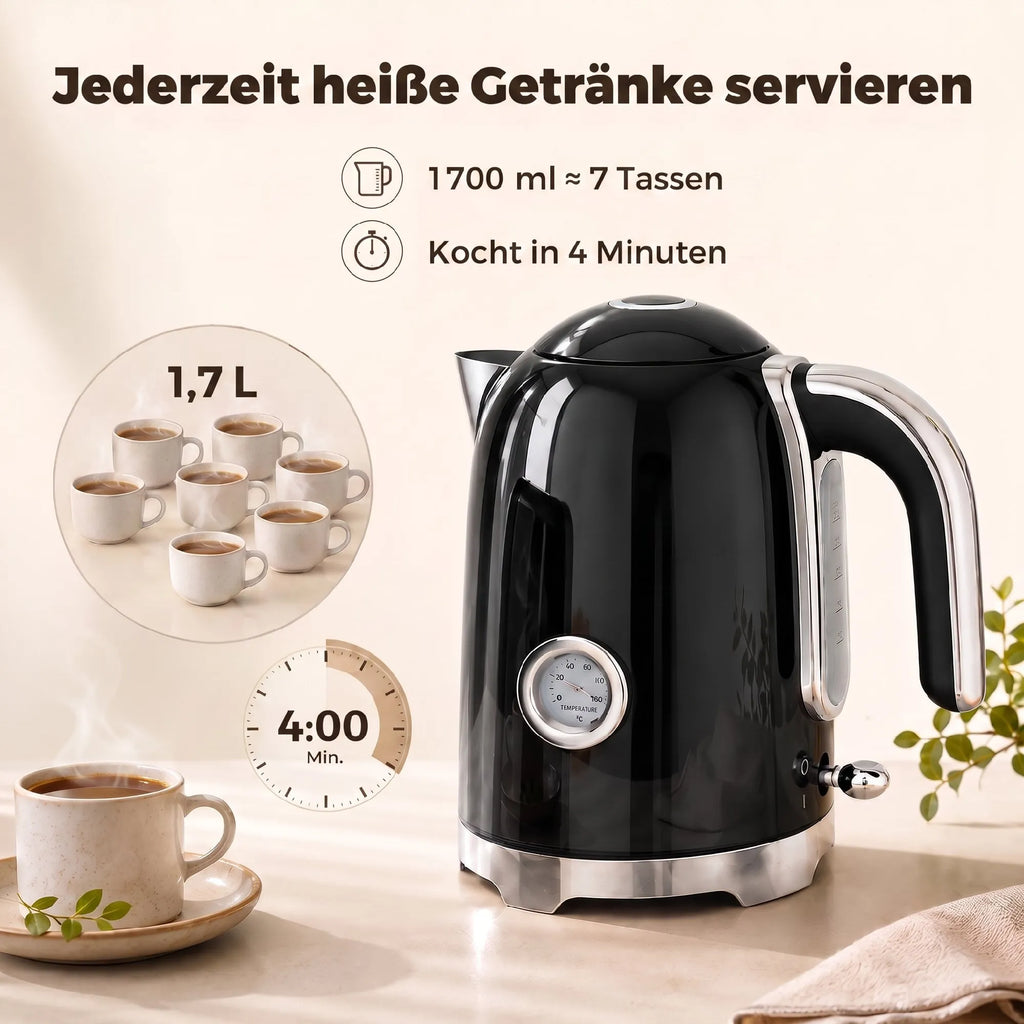 Virdulio ir skrudintuvo komplektas su termometru, 1,7 l, juodas