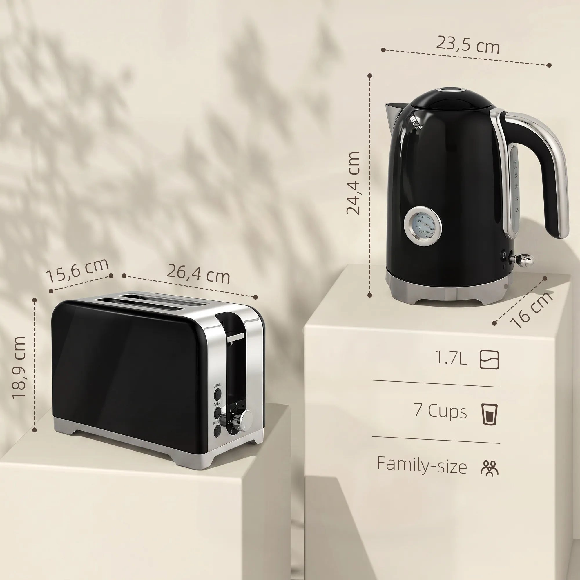 Virdulio ir skrudintuvo komplektas su termometru, 1,7 l, juodas